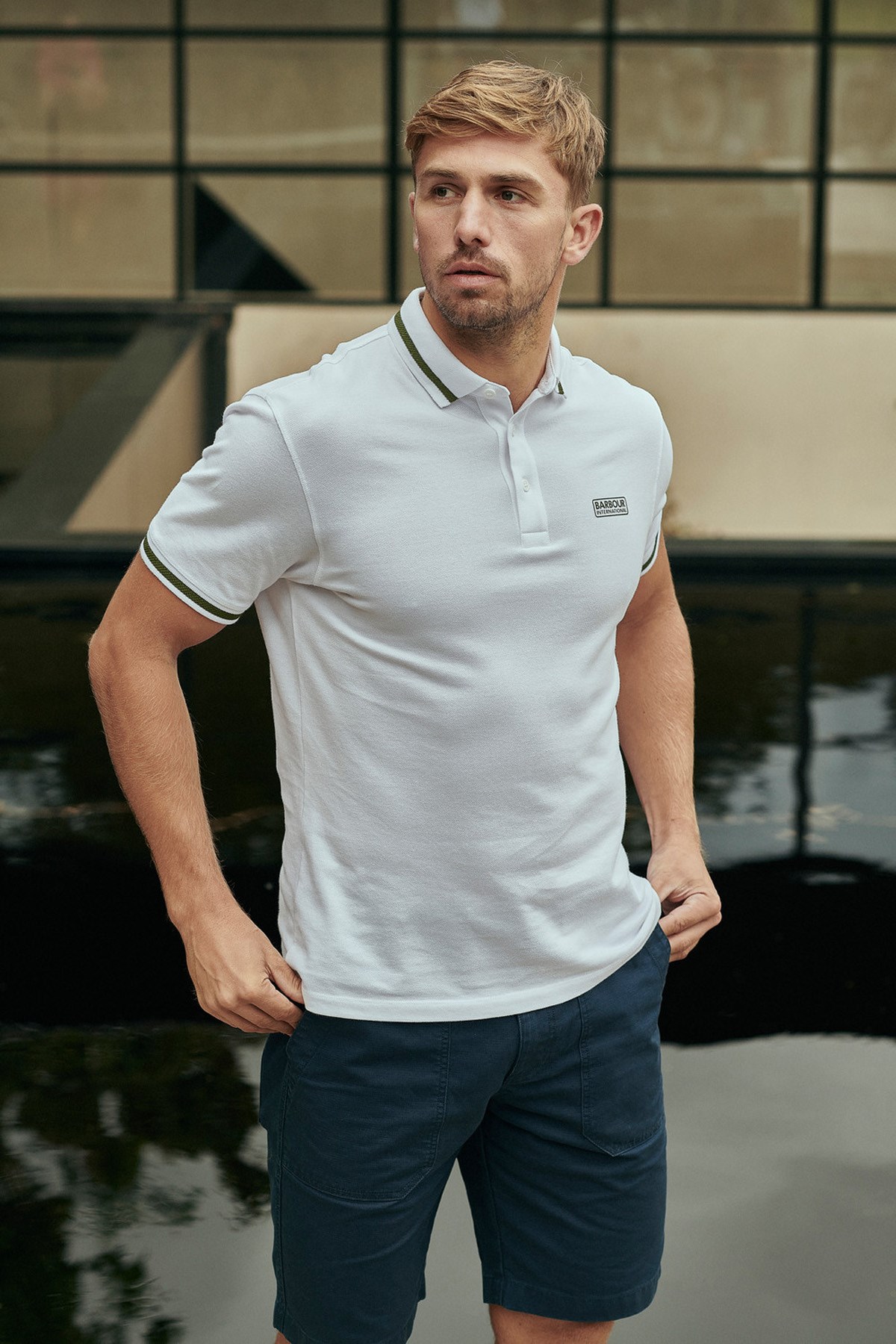 B.Intl Grid Tipped Polo WH11 White