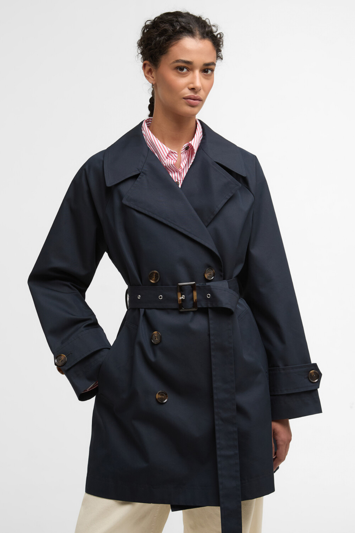 Barbour Adare Trench Showerproof Ceket NY91 Dark Navy / Dress Navy Tartan
