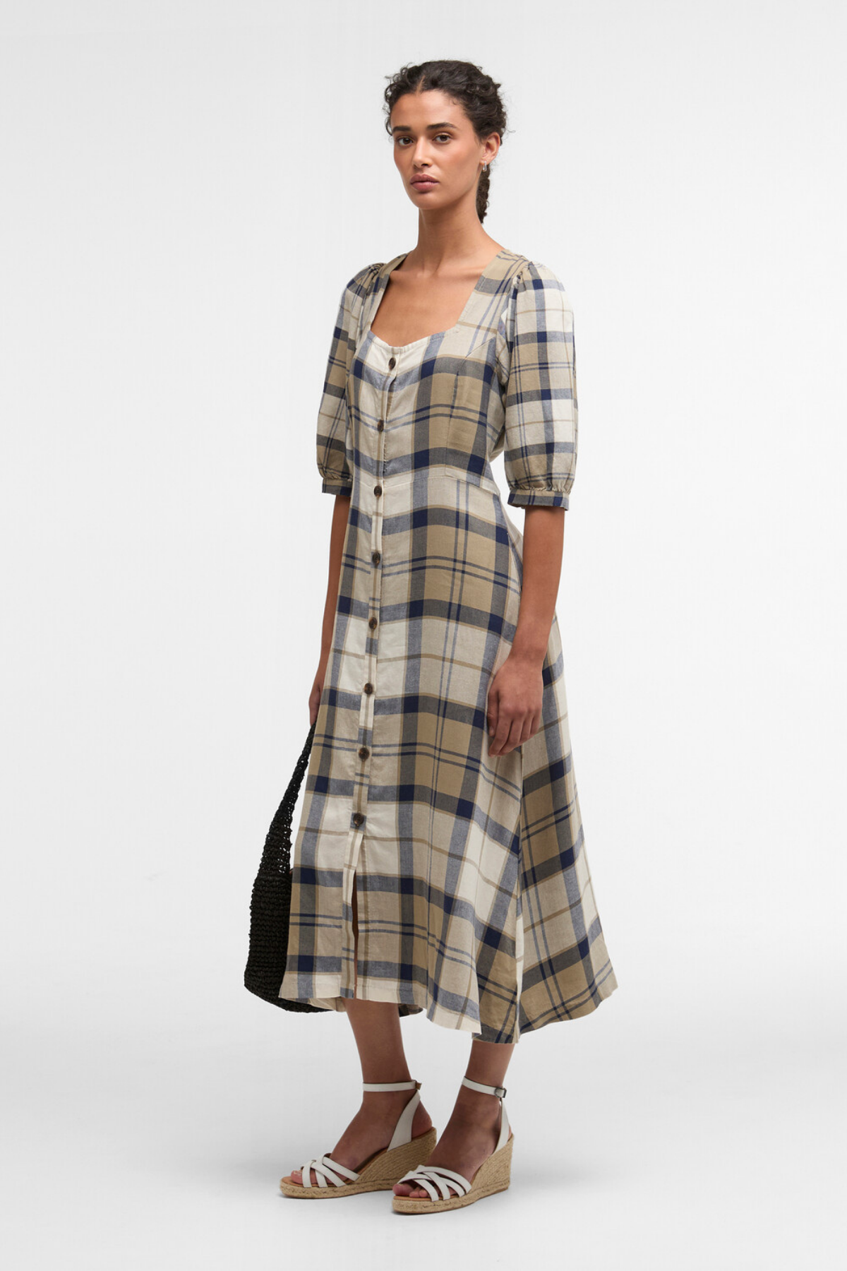 Barbour Ballina Midi Elbise NY51 Dress Navy Tartan