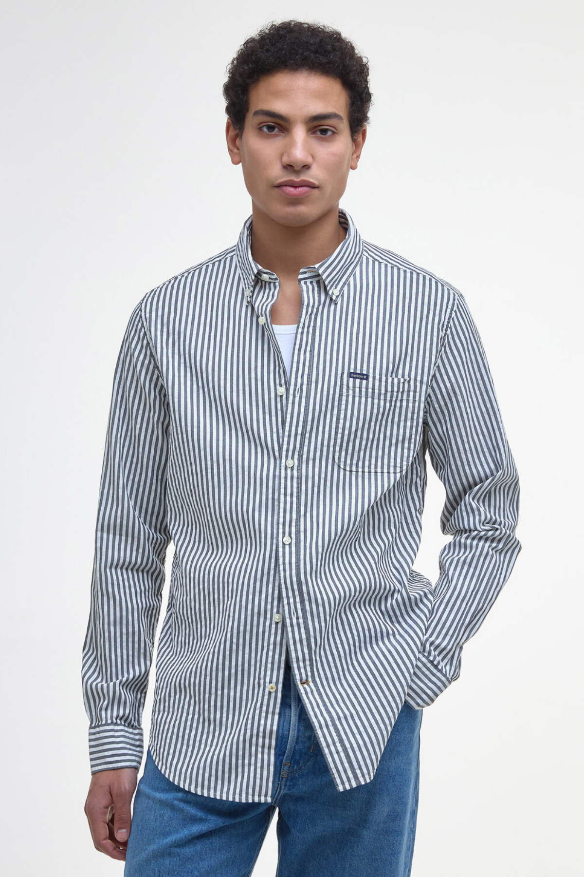 Barbour Cresswell Seersucker Tailored Fit Gömlek NY91 Navy