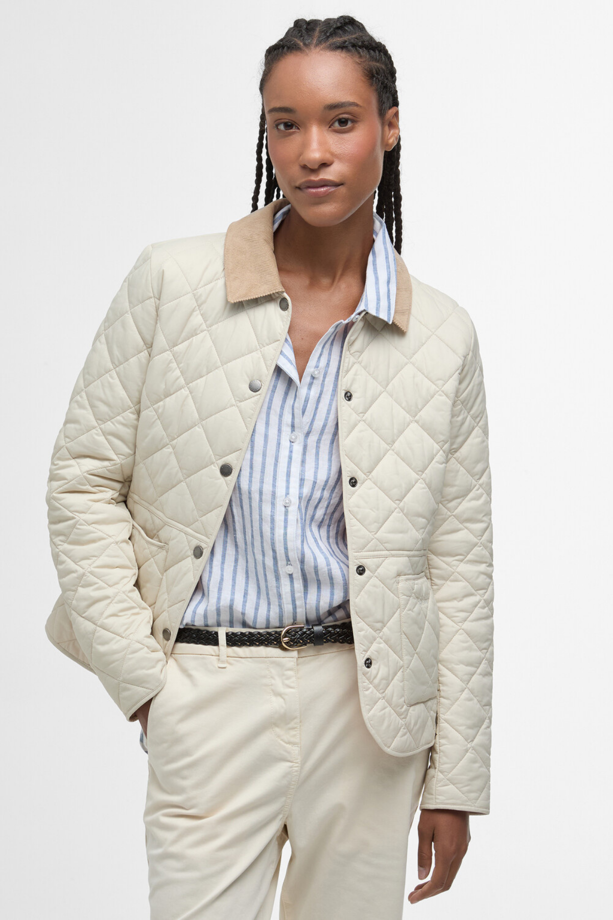 Barbour Deveron Kapitone Ceket CR52 Light Pearl/Pale Pink