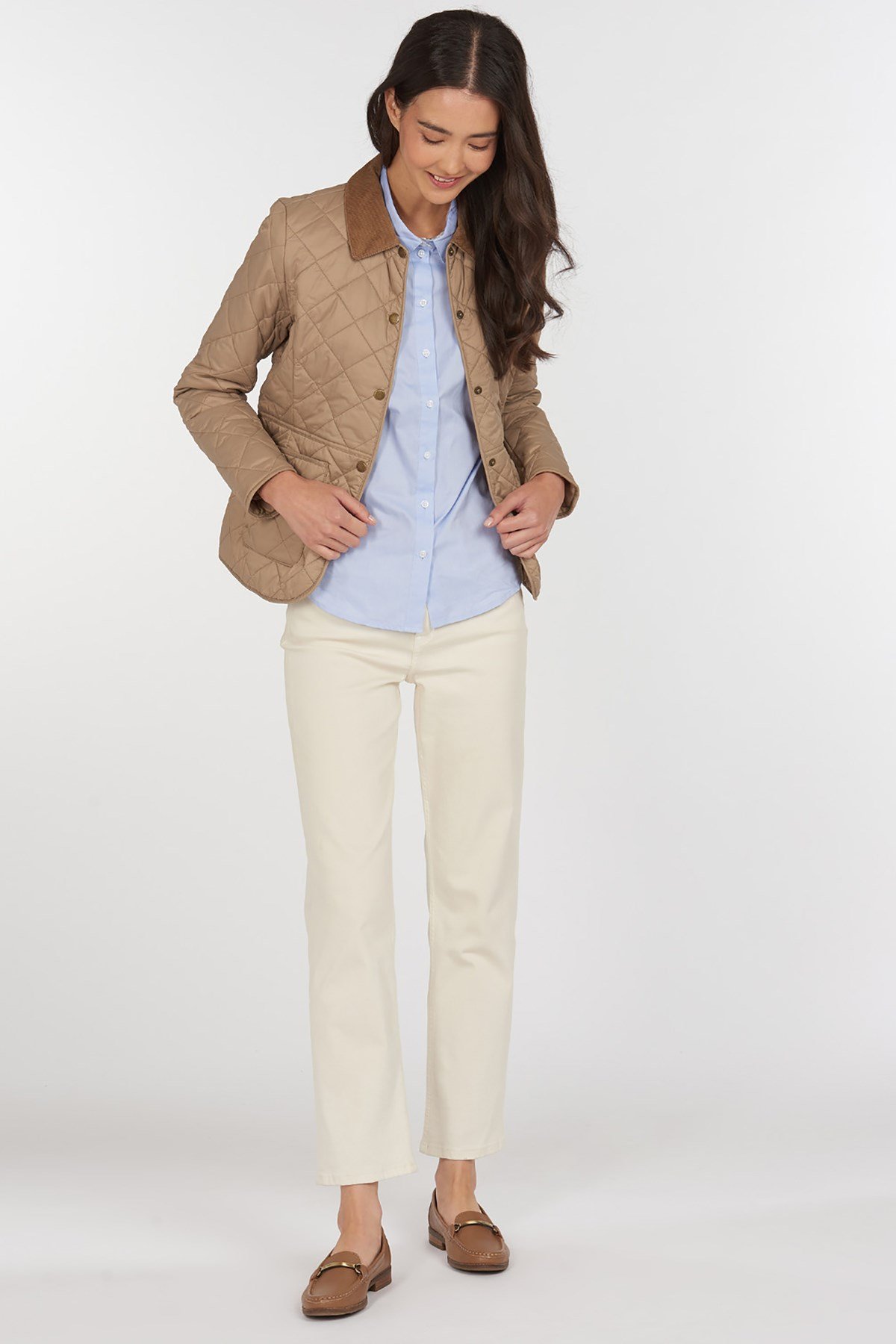 Barbour Deveron Kapitone Ceket BE34 Lt Trench