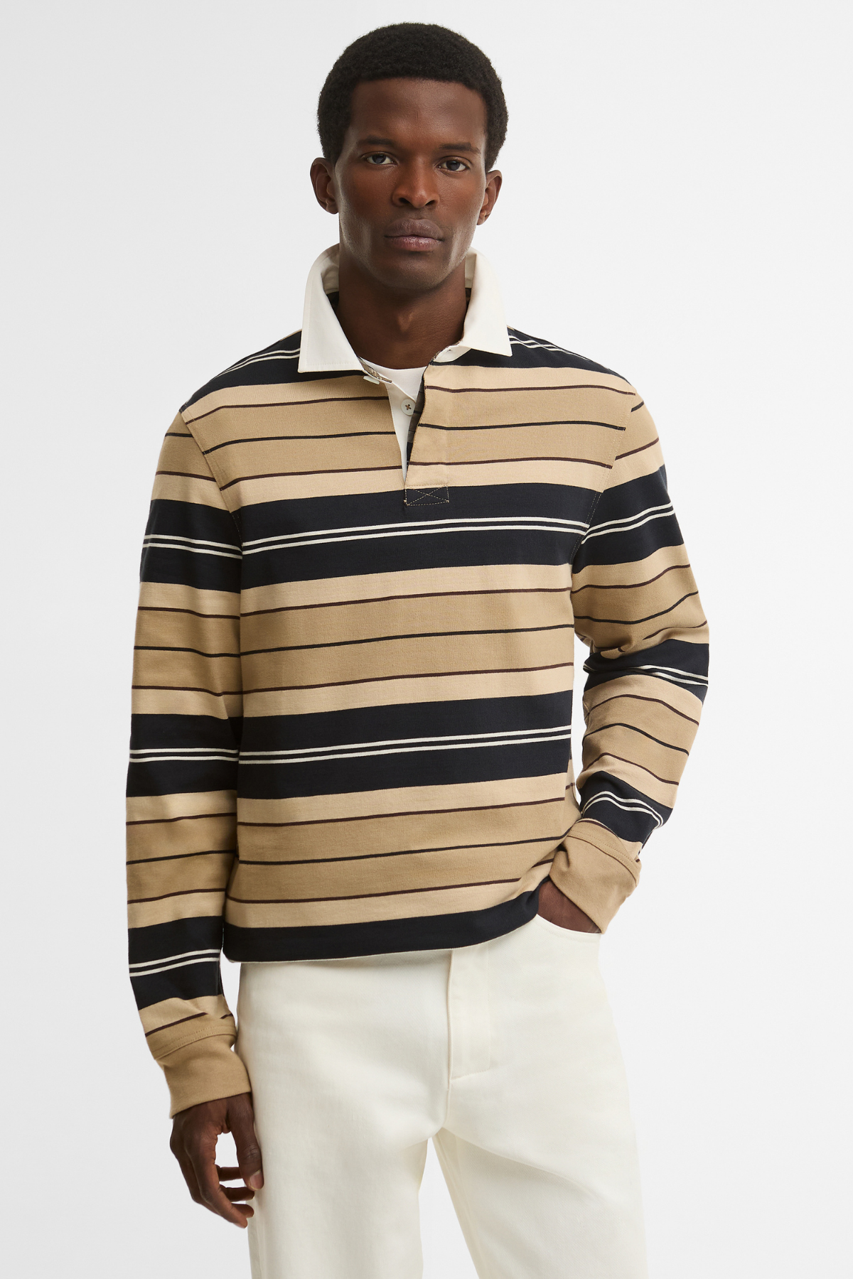 Barbour Frith Tartan Stripe Rugby Polo Yaka ST51 Stone