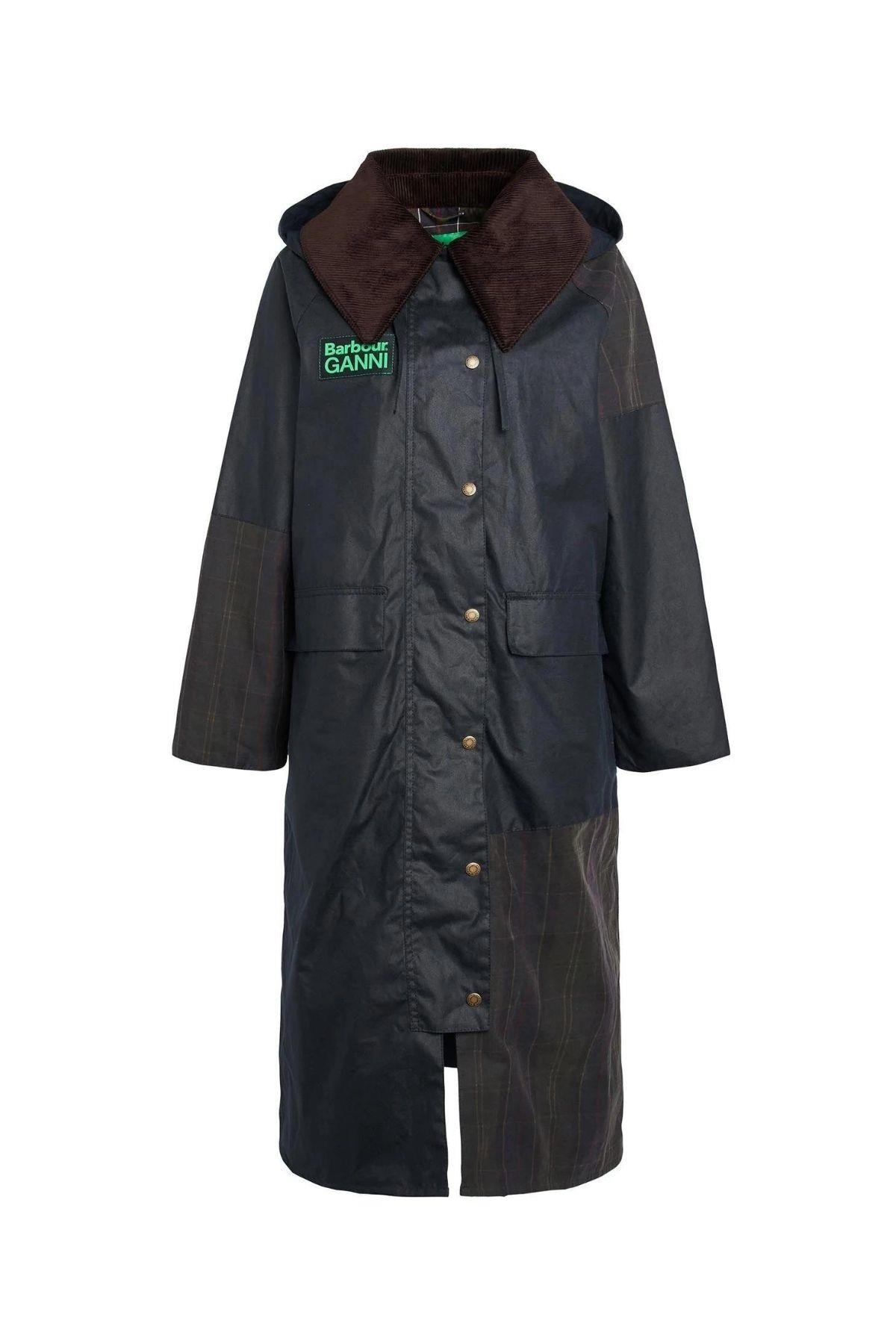 Barbour x GANNI Burghley Yağlı Ceket NY71 Navy - Classıc Tartan