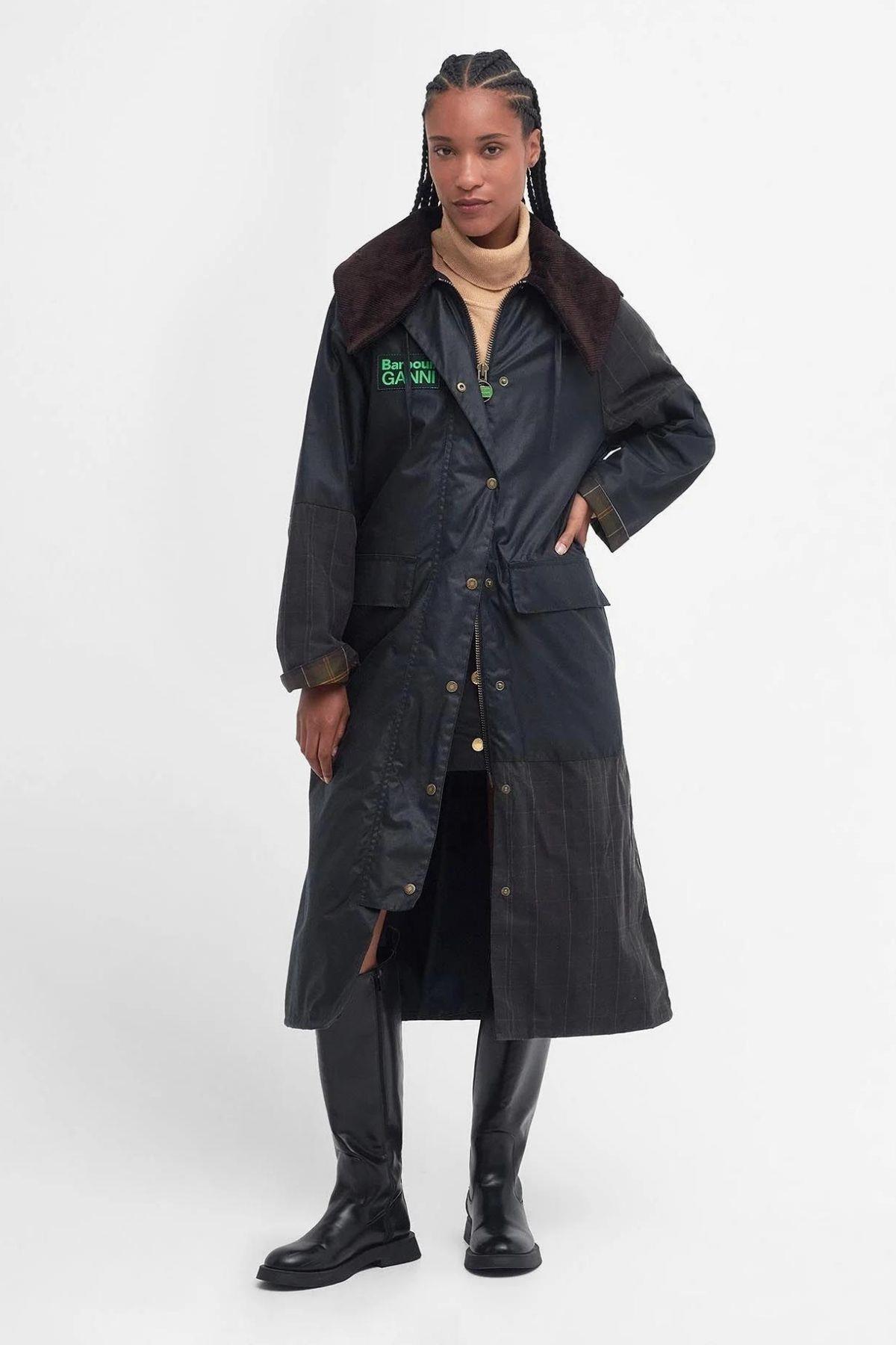 Barbour x GANNI Burghley Yağlı Ceket NY71 Navy - Classıc Tartan