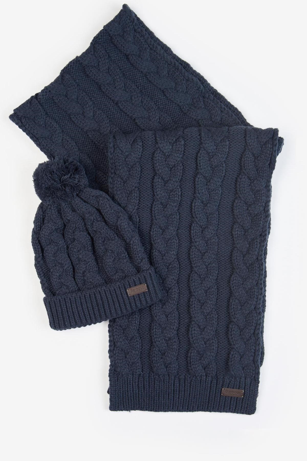 Barbour Highgate Cable Bere & Atkı Hediye Seti NY71 NAVY