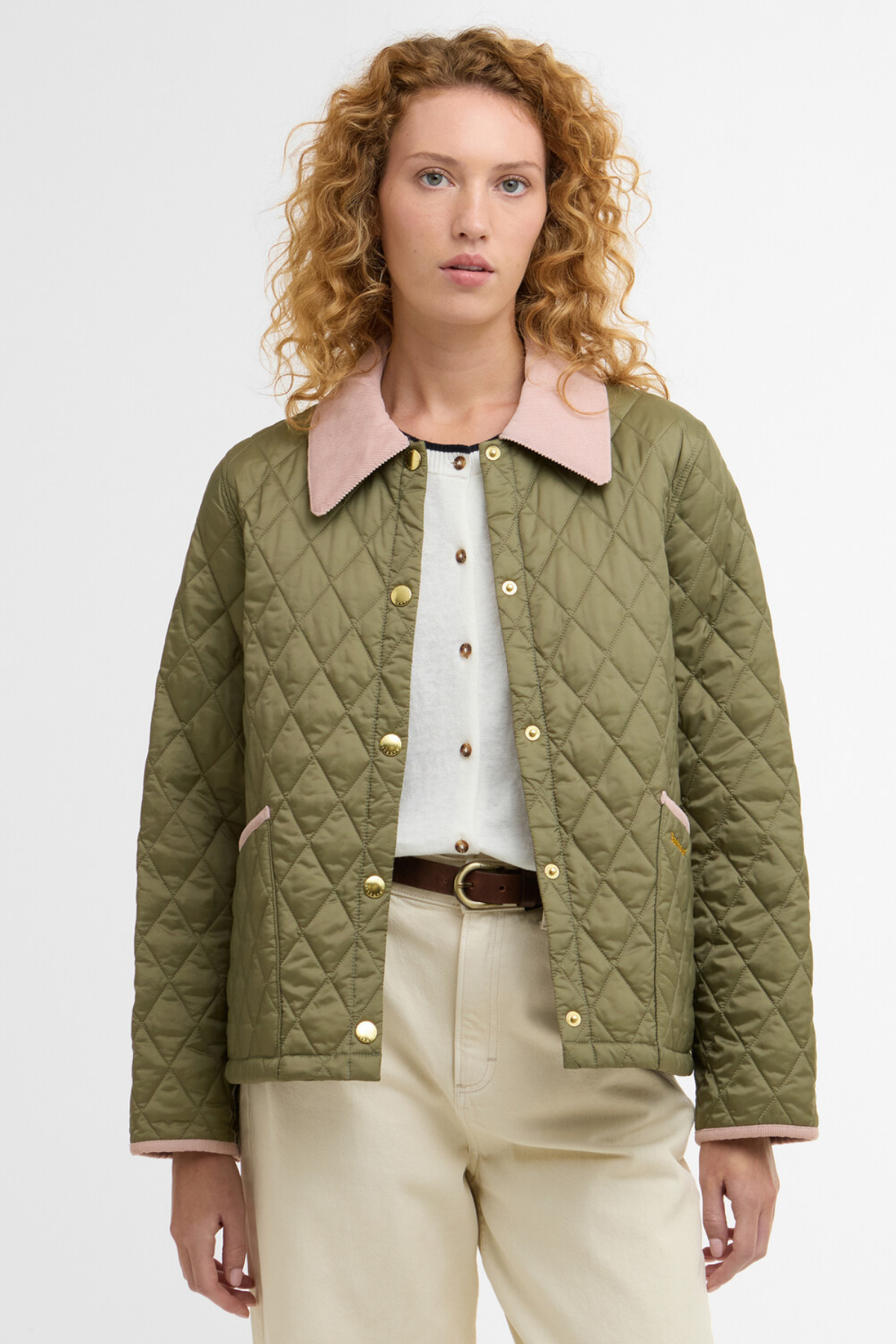 Barbour Icons Cropped Liddesdale Kapitone Ceket GN14 Bleached Olive/Ancient/Gardenia