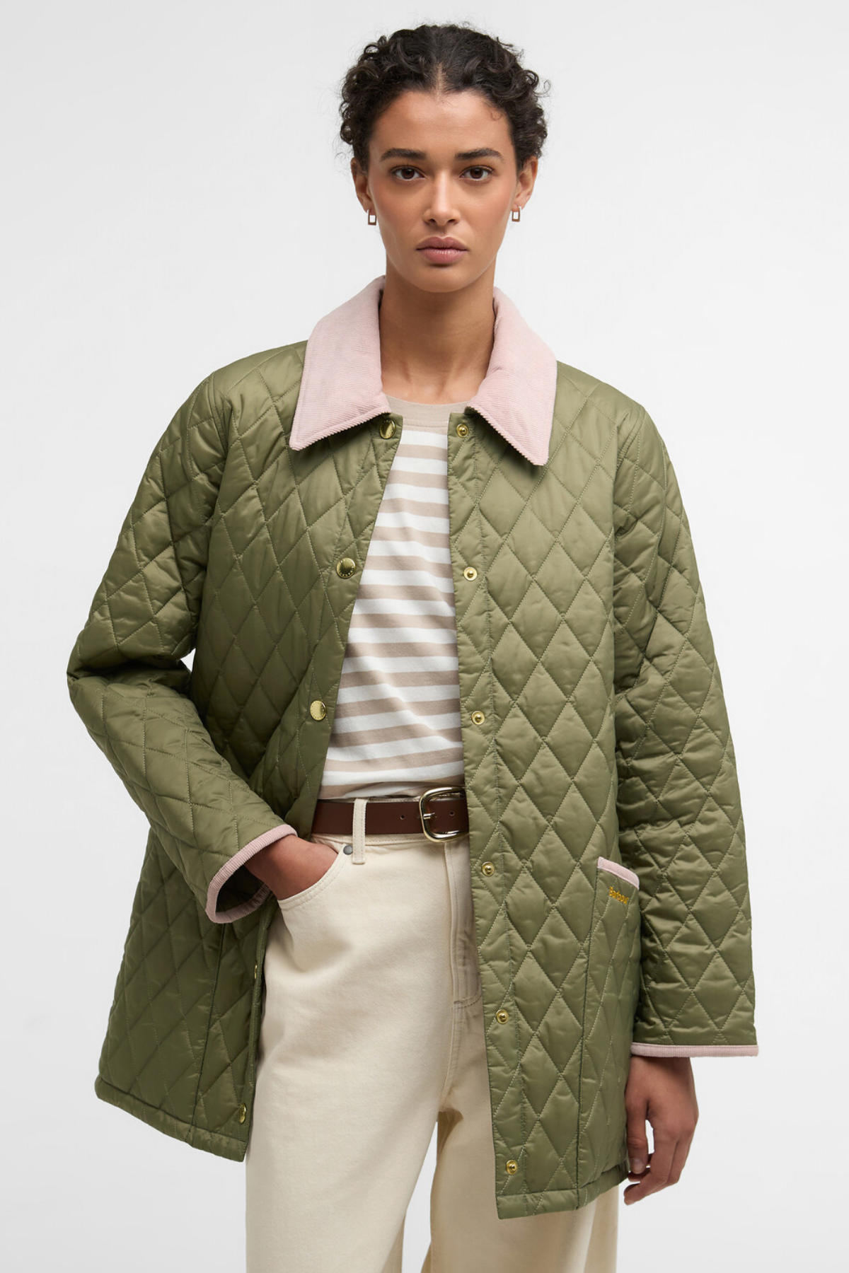 Barbour Icons Modern Liddesdale Kapitone Ceket GN14 Bleached Olive/Ancient/Gardenia