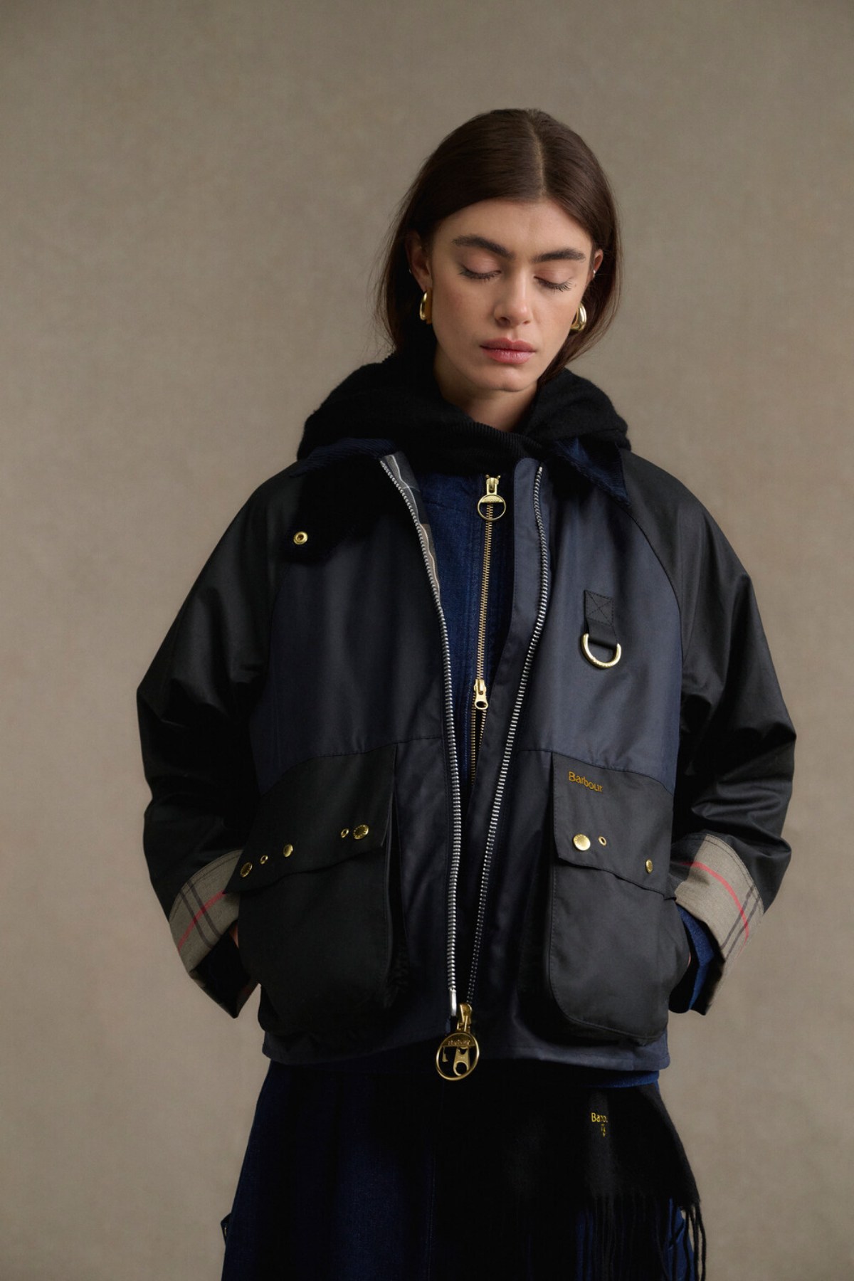 Barbour Kearton Yağlı Ceket NY71 Royal Navy/Black/Dress Tartan
