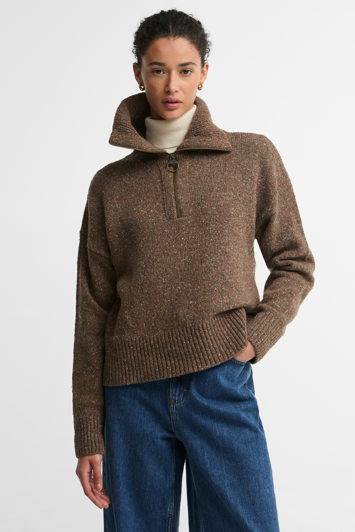Barbour Lavensdale Half Zip Knitted Kazak BE74 Deep Camel