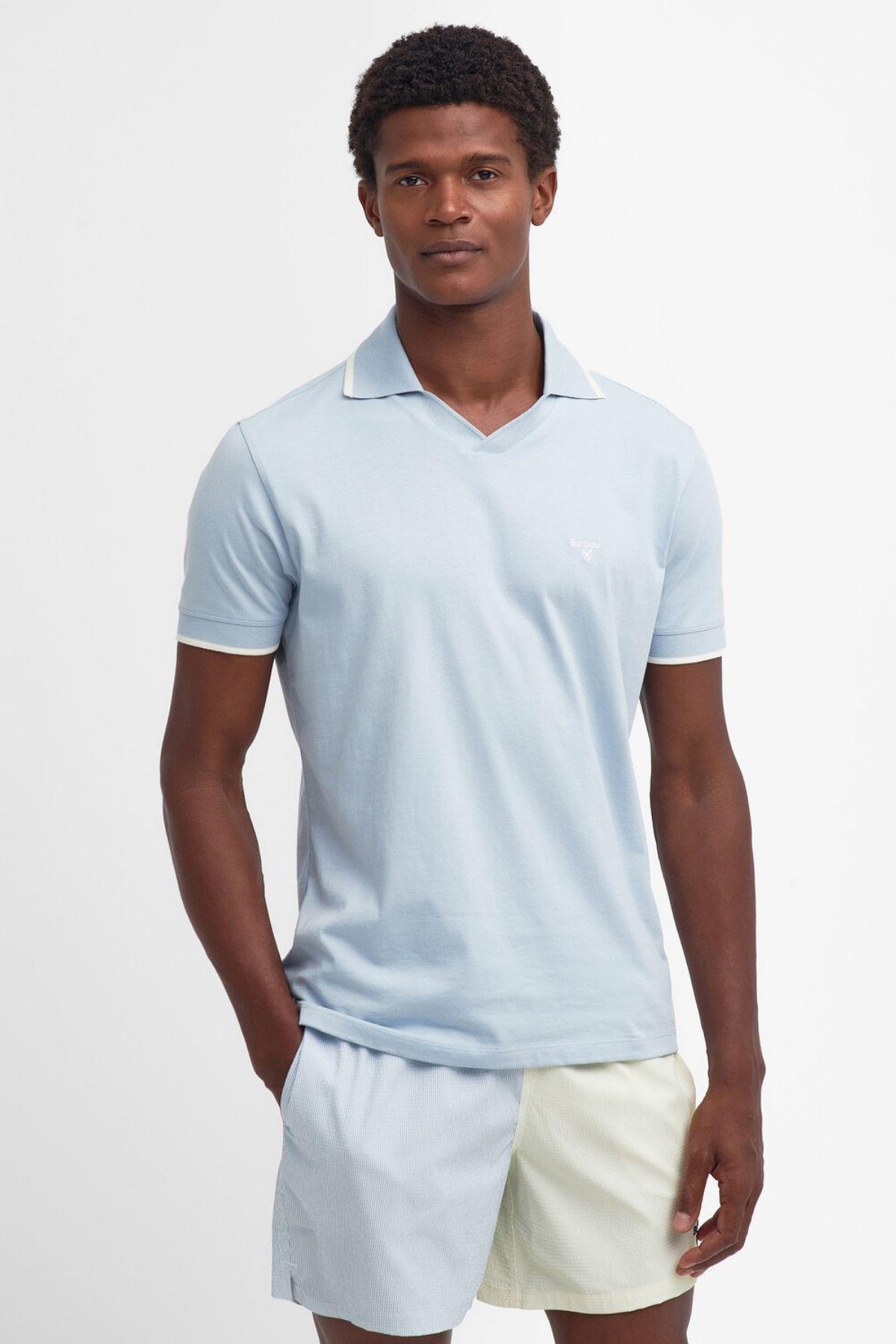 Barbour Northwood Short Sleeve Cotton Polo Yaka BU44 Niagara Mist