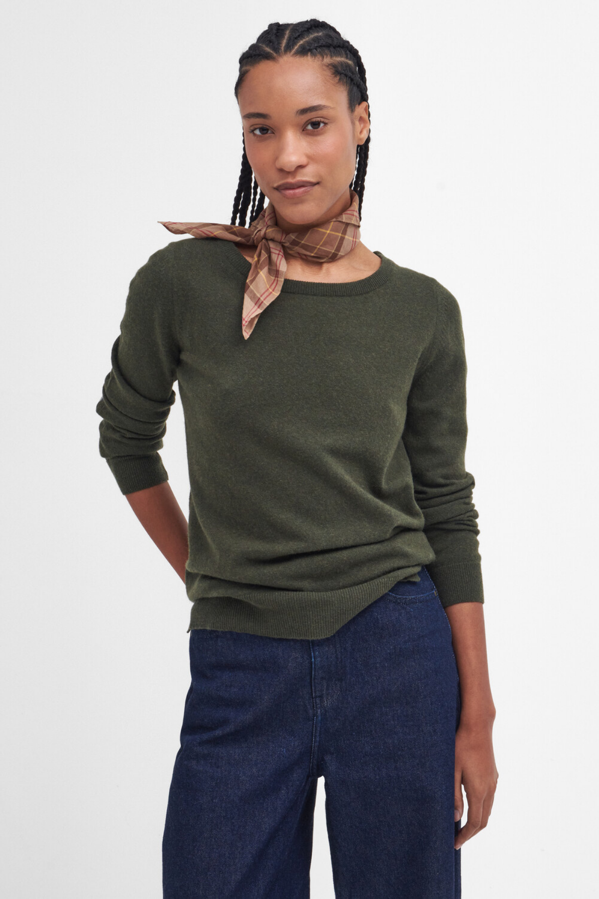 Barbour Pendle Crew Triko Kazak OL54 Olive/Hessian Tartan