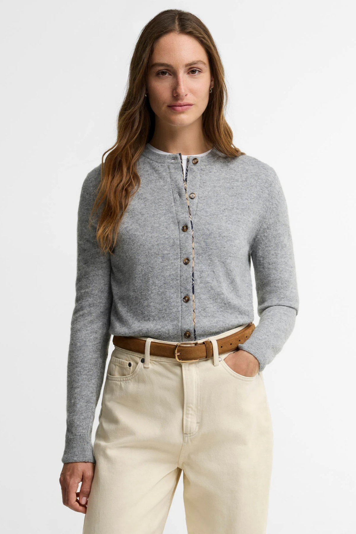 Barbour Pendle Triko Hırka GY59 Grey Marl Birchwood Tartan