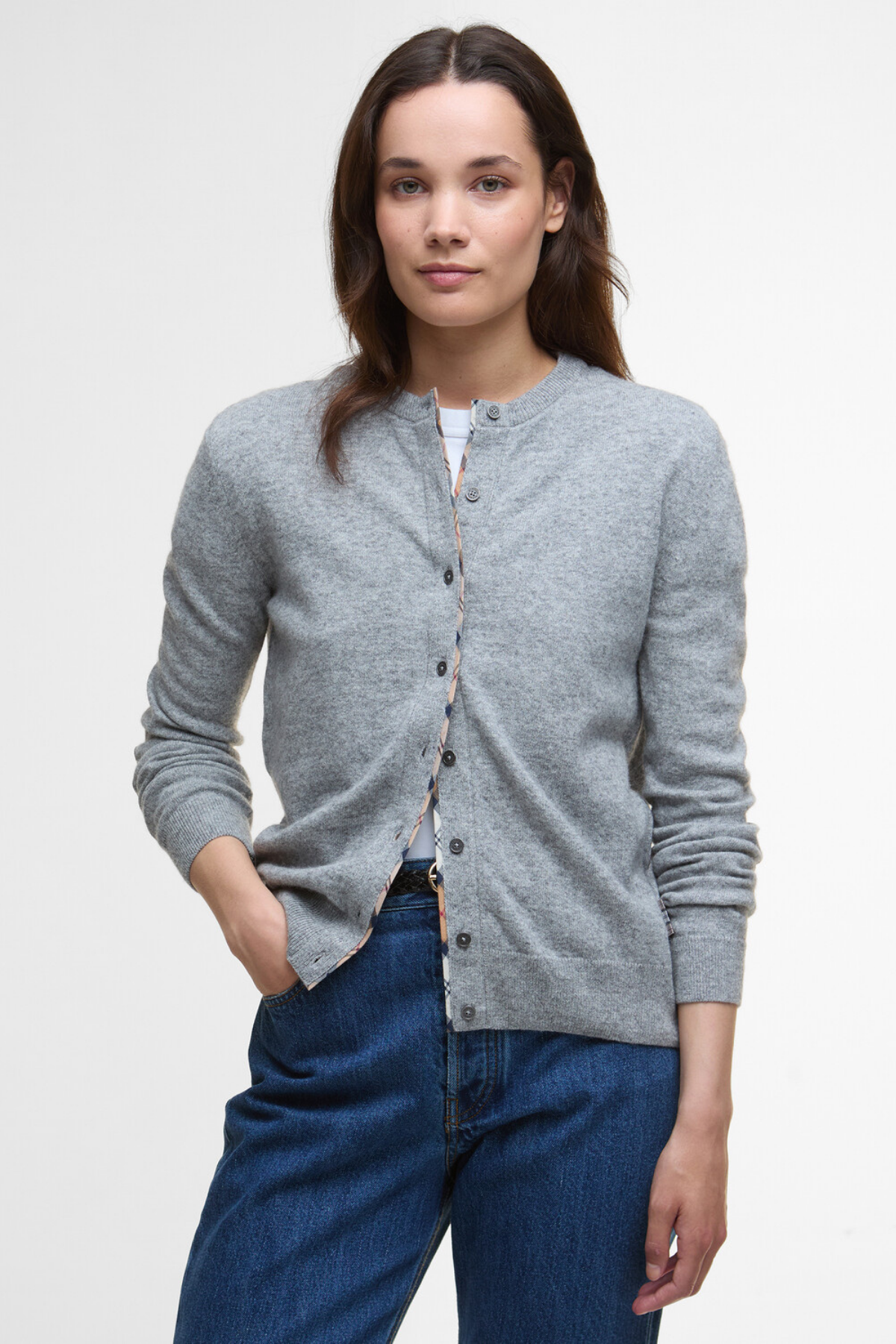 Barbour Pendle Triko Hırka GY71 Grey Marl/Hessian Tartan