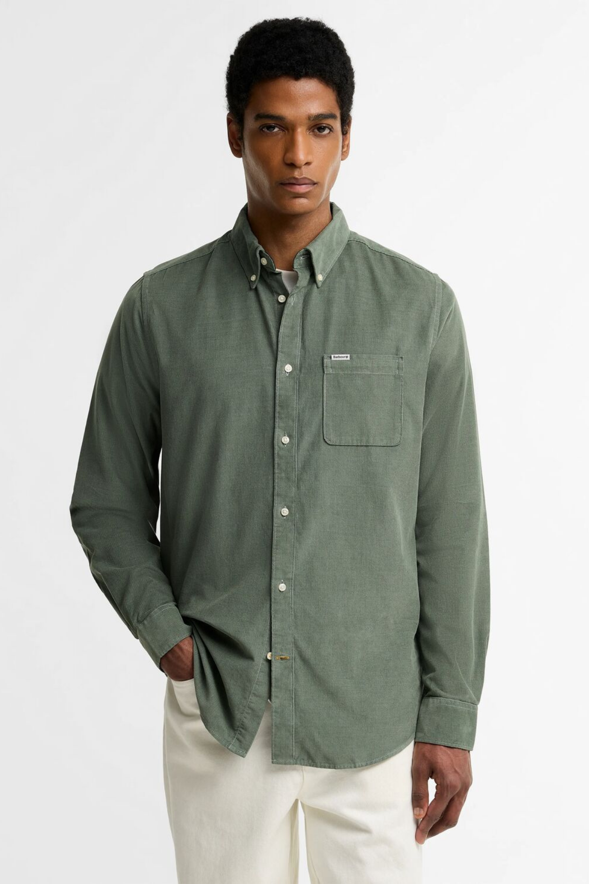 Barbour Ramsey Tailored Cord Gömlek GN49 Agave Green