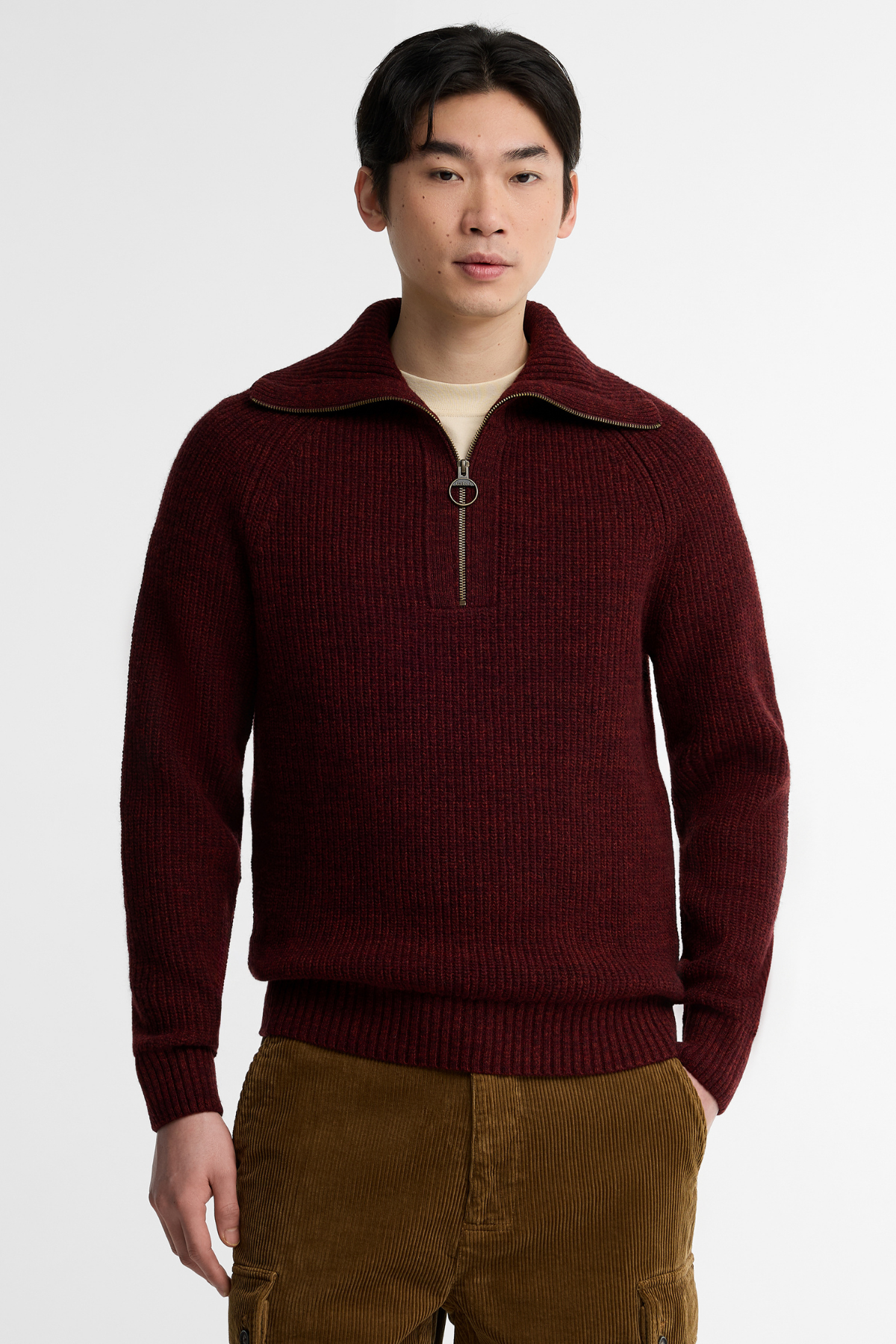 Barbour Riggbay Knitted Yarım Fermuarlı Kazak BR53 Chestnut