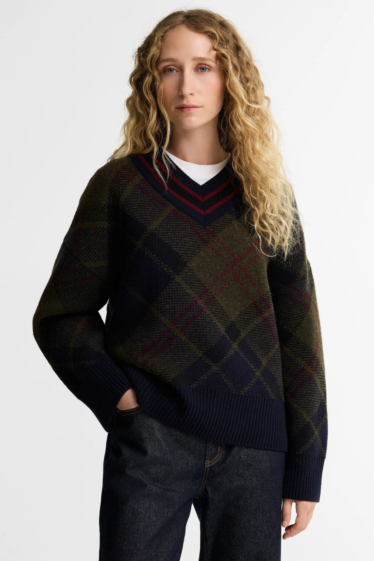 Barbour Shae Knitted Kazak TN43 Shadow Classic Tartan