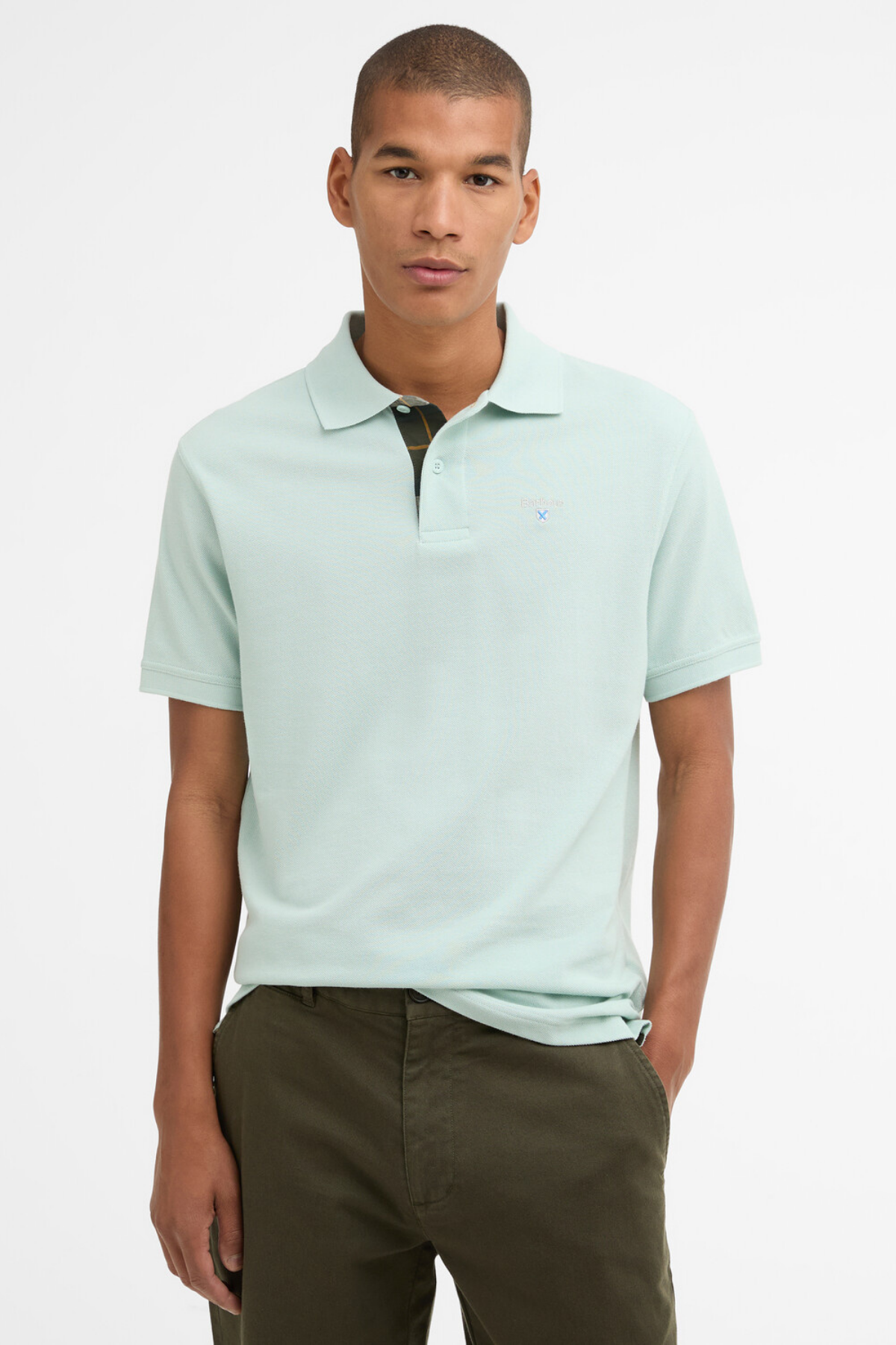 Barbour Tartan Pique Polo Yaka BU98 Mint Blue