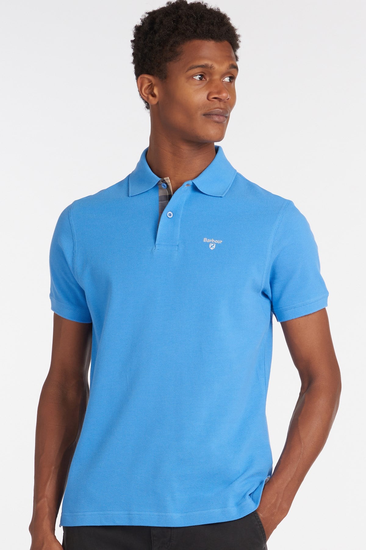 Barbour Tartan Pique Polo Yaka Delft Blue
