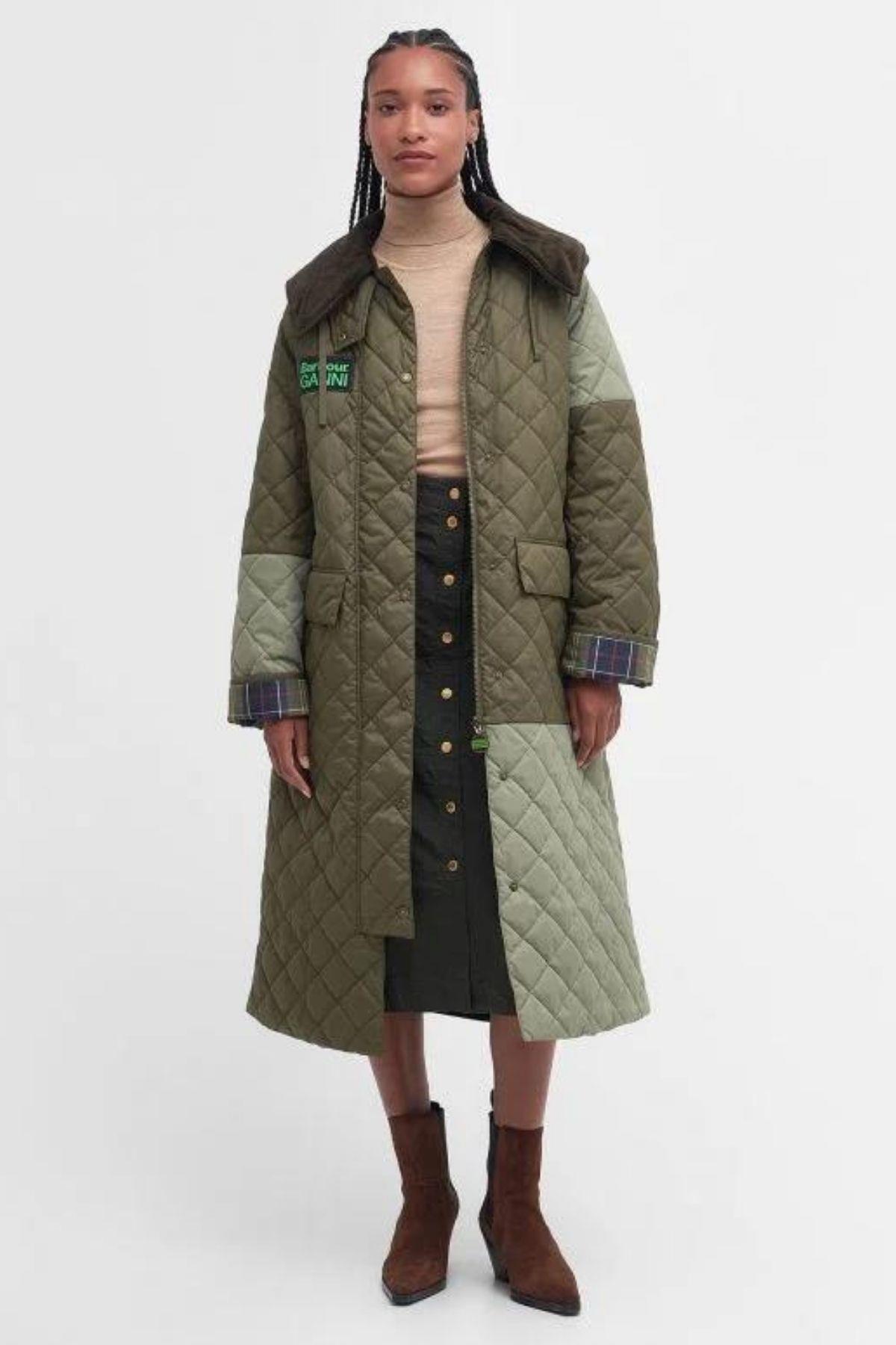 Barbour x GANNI Burghley Kapitone Ceket GN51 Fern