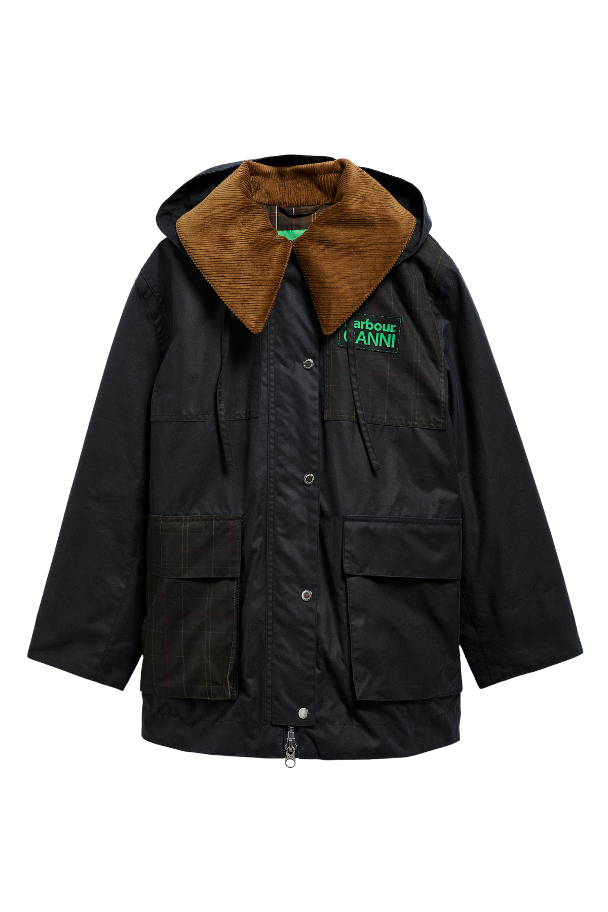 Barbour x Ganni Duffle Yağlı Ceket NY71 Navy - Classıc Tartan