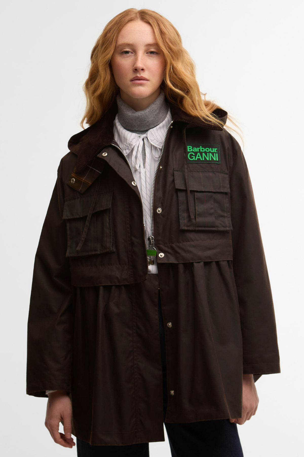 Barbour x Ganni Peplum Yağlı Ceket BR71 Rustic/Classic Tartan