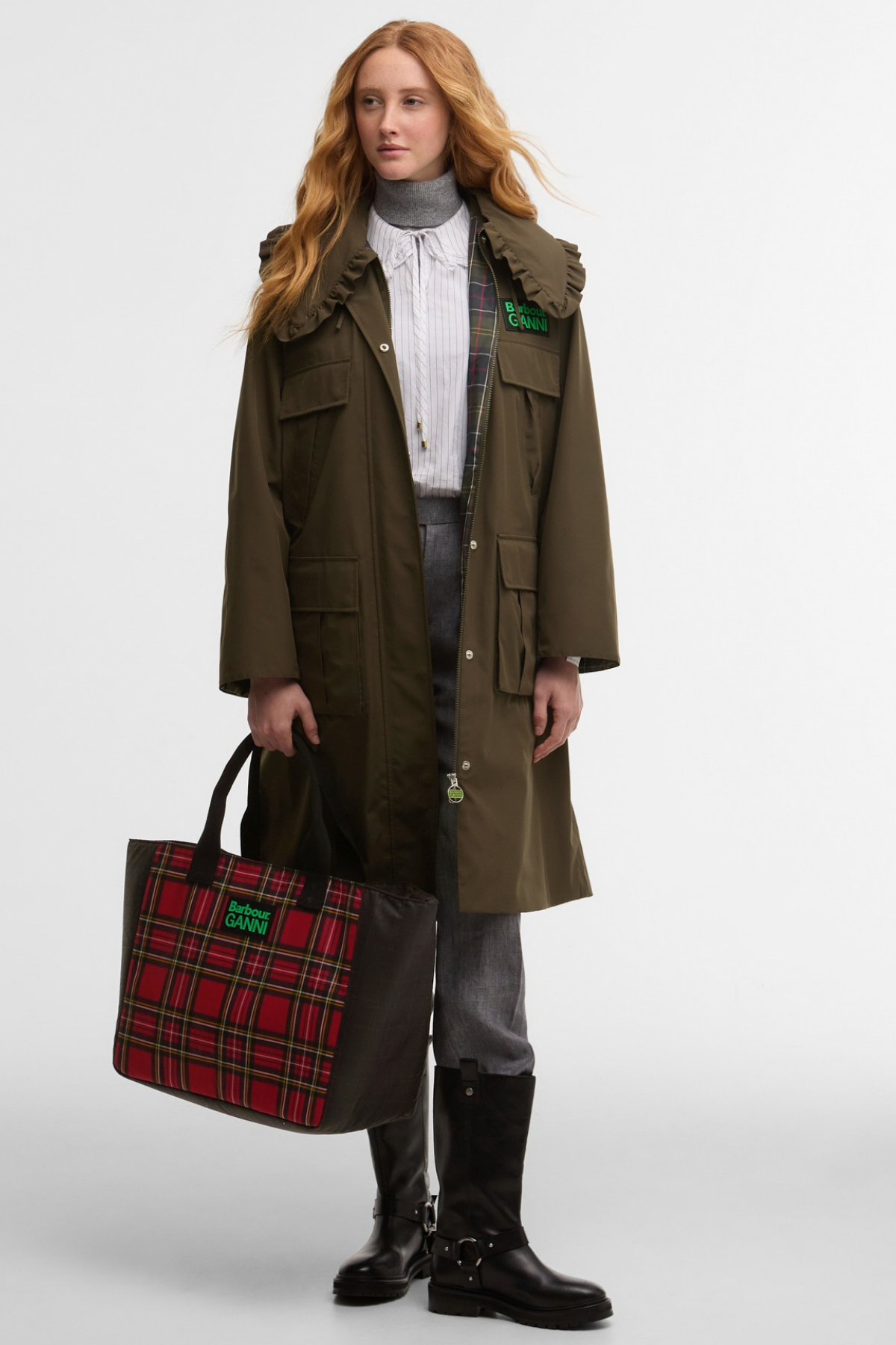 Barbour x GANNI Yağlı Tote Çanta TN11 Classic/Royal Stewart Tartan