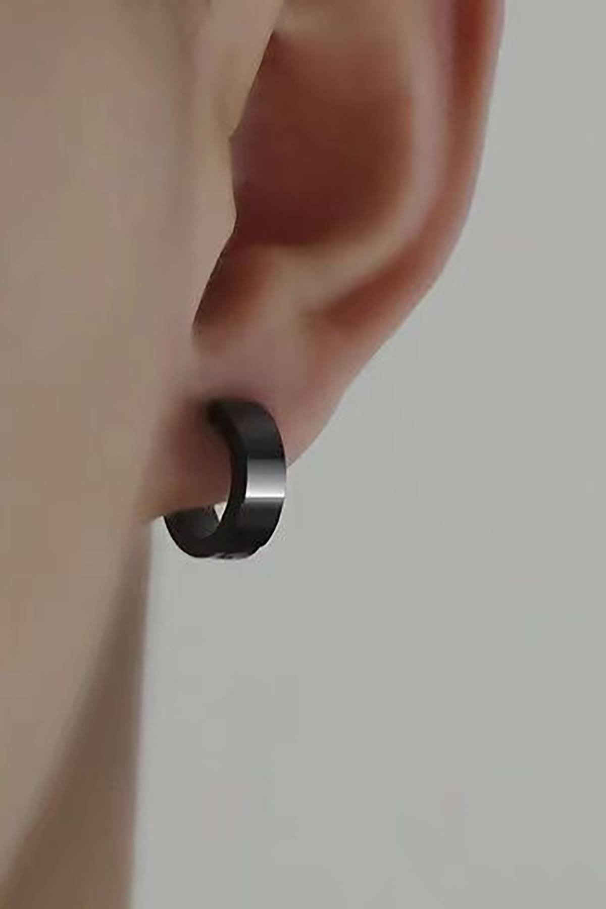  Siyah Renk Unisex Çelik Halka Küpe (Çift)  
