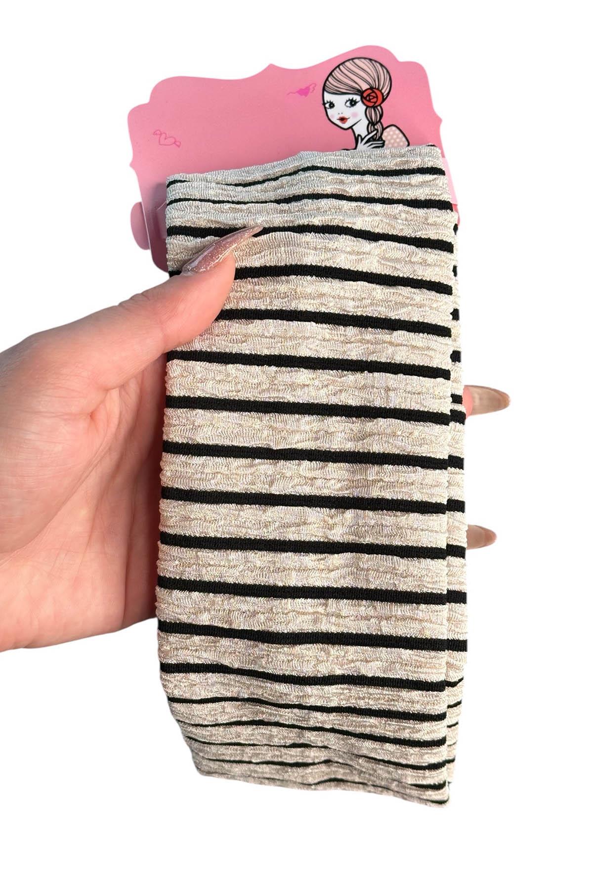 12li Karışık Renk Çizgi Detaylı Saç Bandı