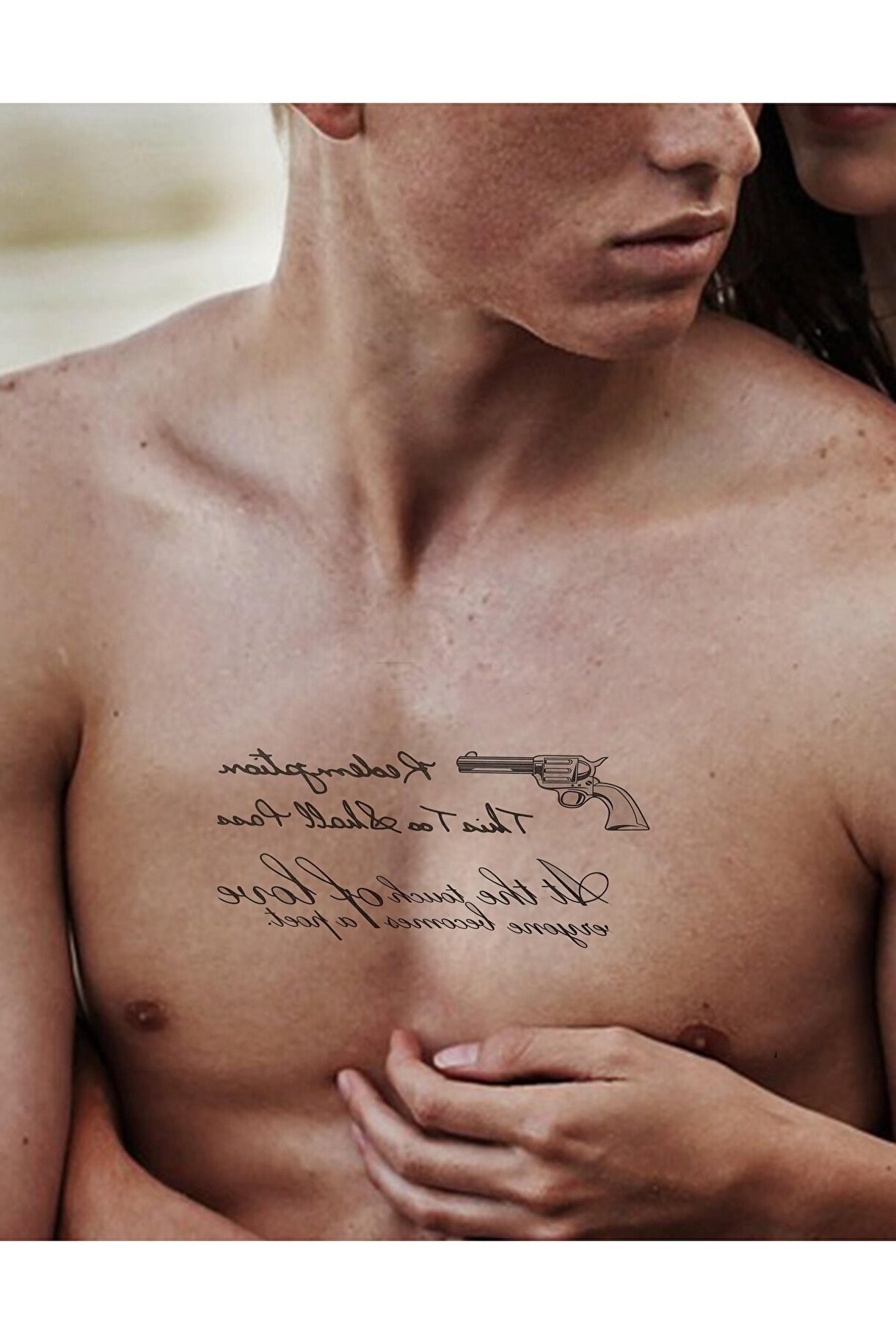 Yazı Ve Silah Figürlü Sonradan Kararan Yarı Kalıcı Geçici Dövme Tattoo