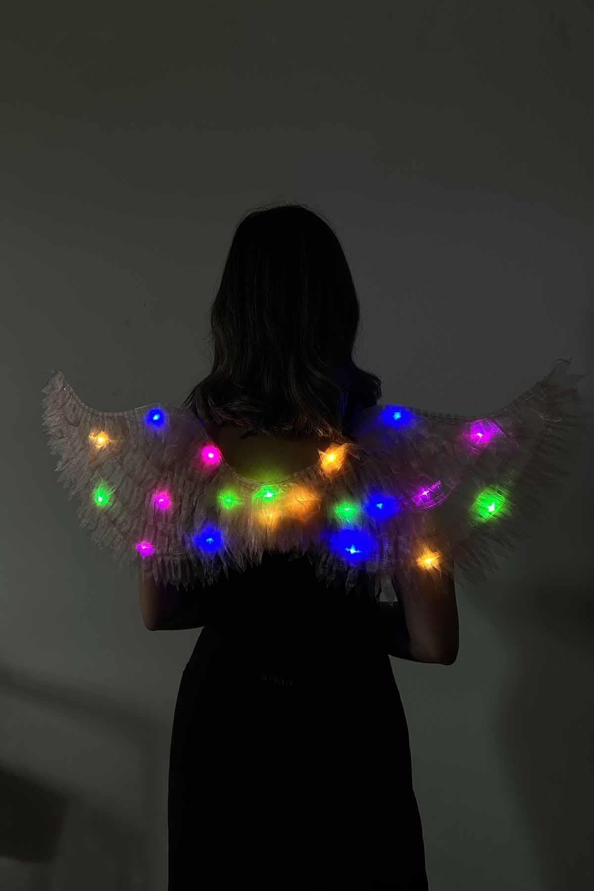 Pembe Renk Led Yanıp Sönen Işıklı Melek Kanat