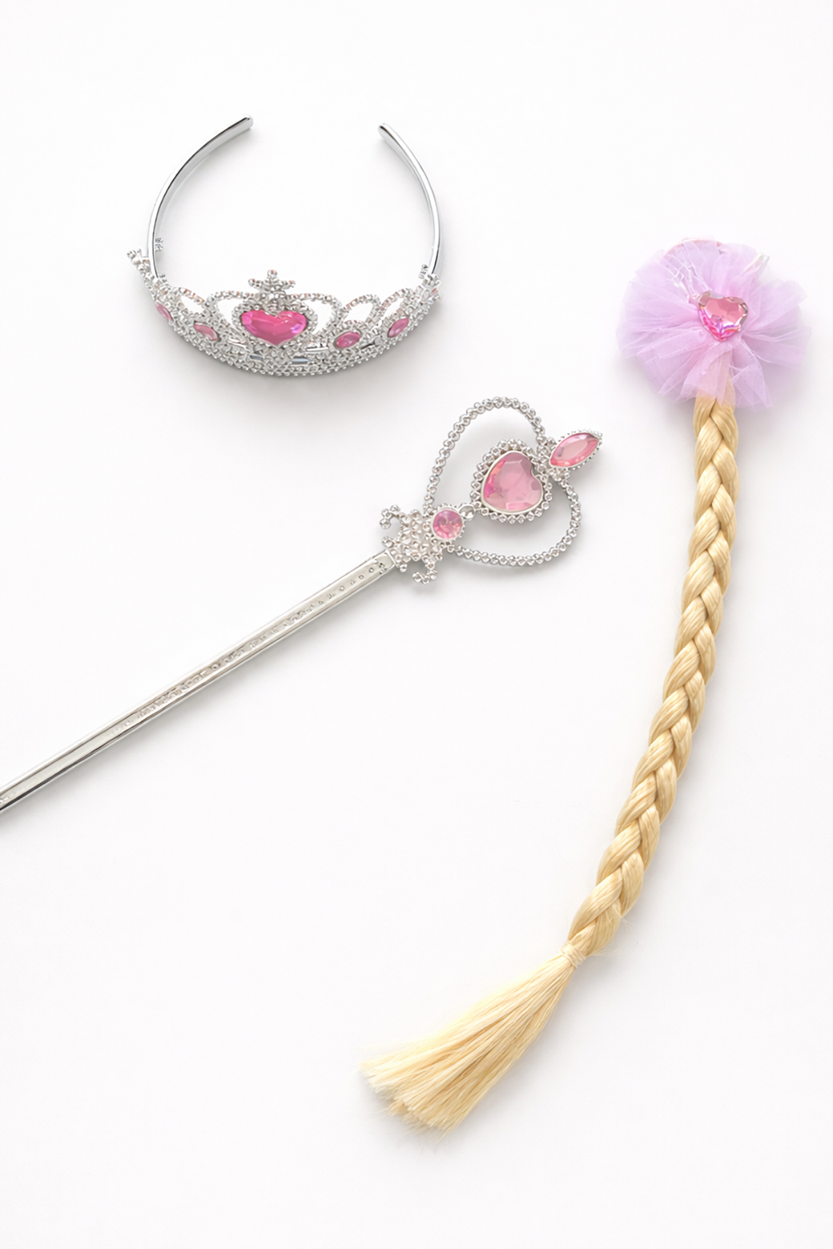 Pembe Renk Taç /Asa/Örgülü Toka Set