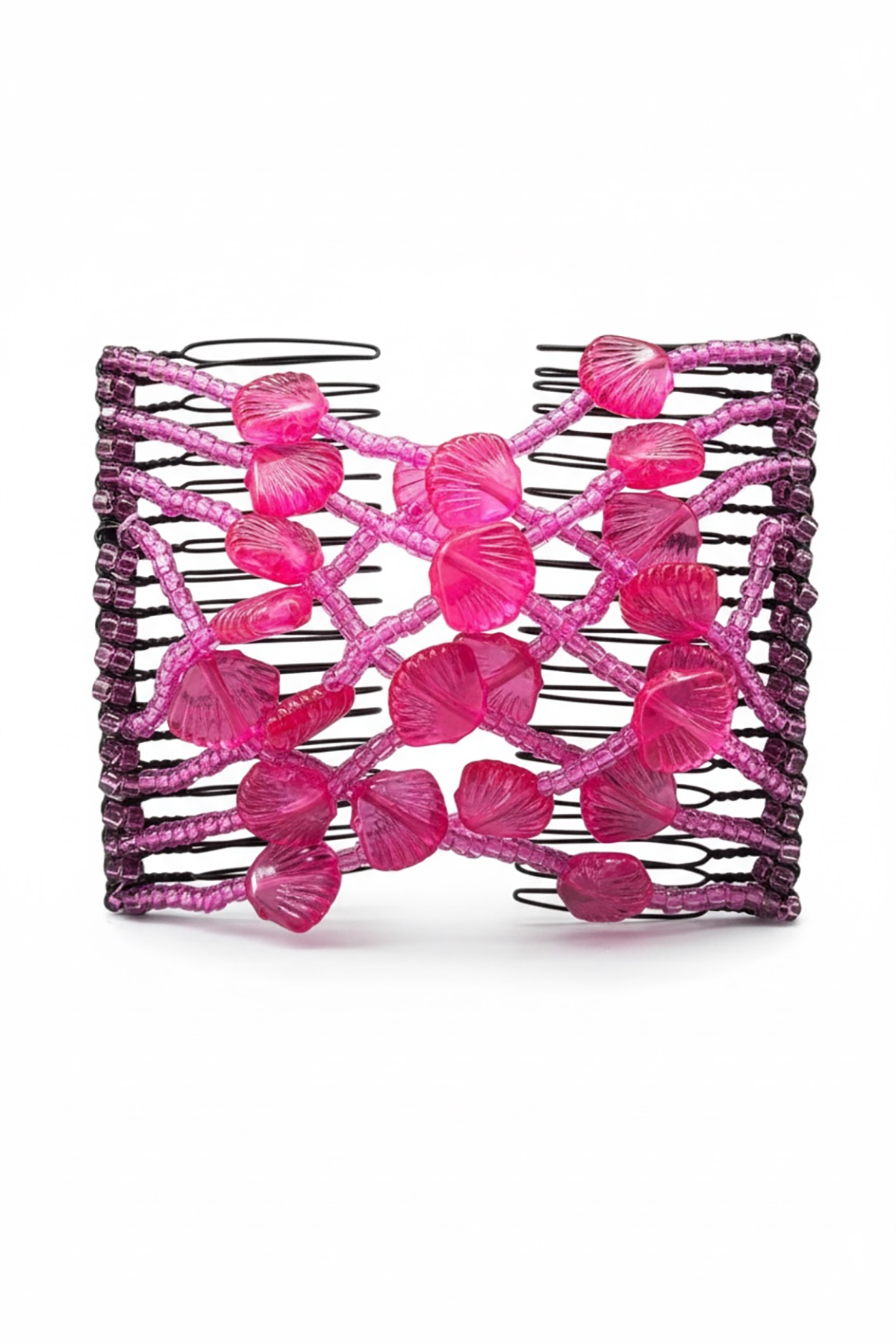 Koyu Pembe Renk Deniz Kabuğu Figürlü Tel Tarak Toka