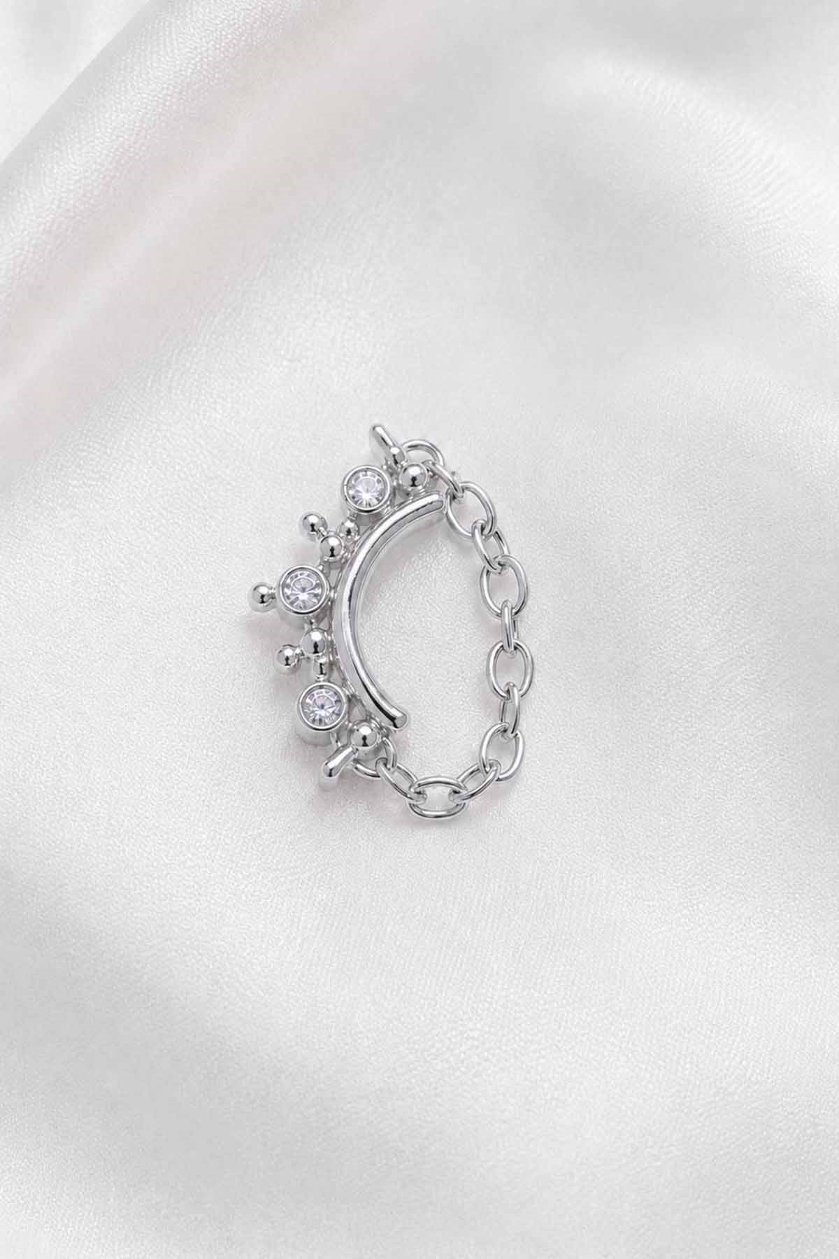 Gümüş  Renk Sallantılı   Taşlı Cerrahi Çelik Tragus/Kıkırdak Küpe/Piercing (Tek)