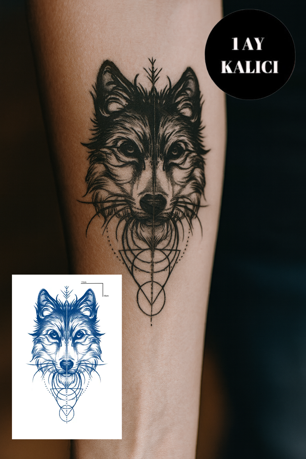 Kurt Figürlü 12 Saat Sonra Kararan Geçici Orta Dövme Tattoo
