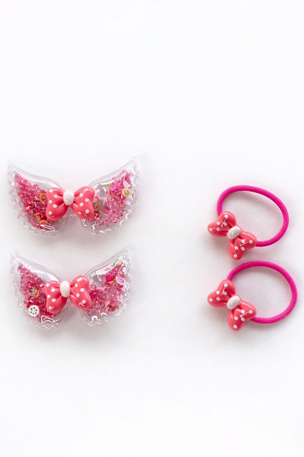 Pembe Renk Kurdele Figürlü Lastik Toka Ve Yan Toka Set