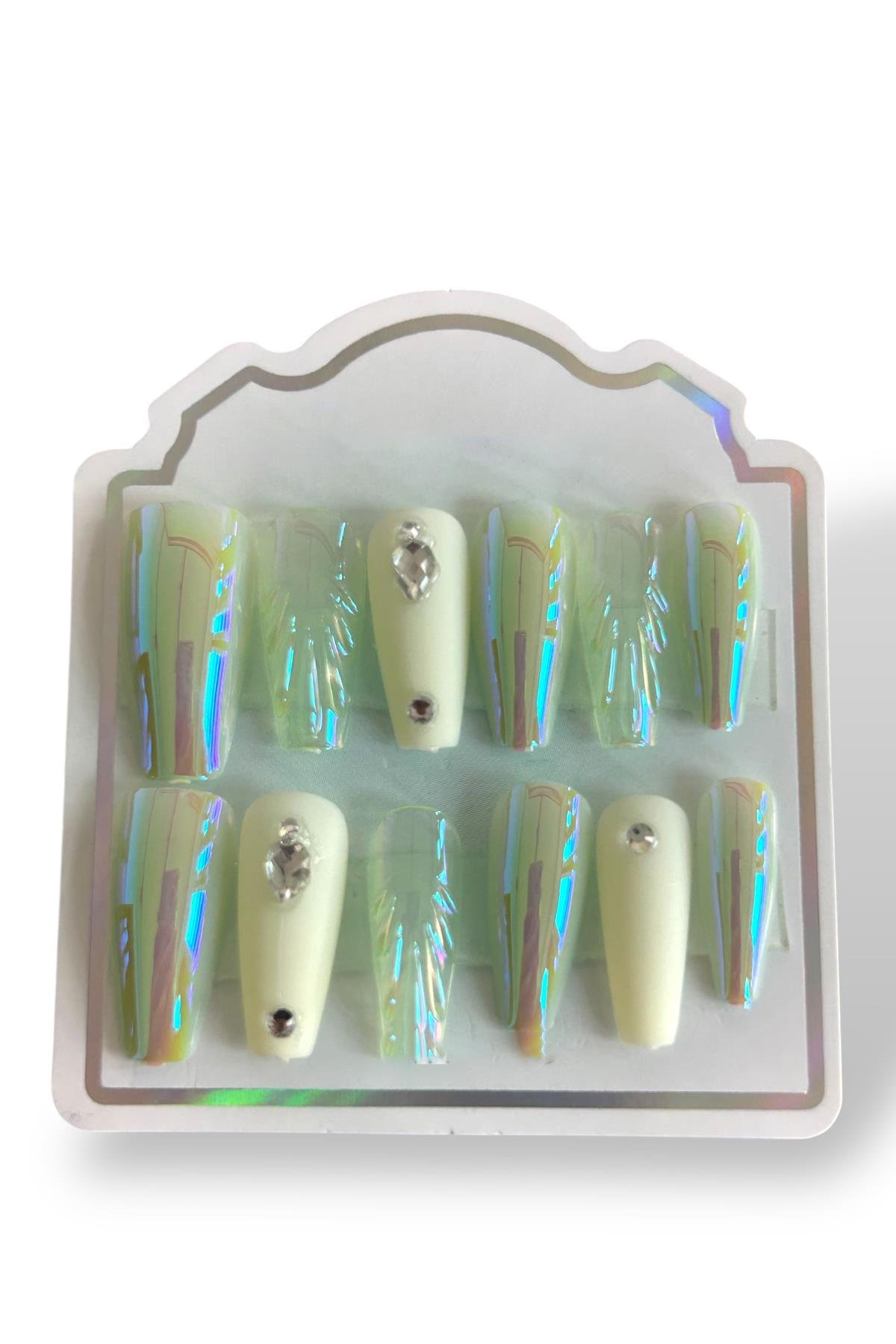 12li Karışık Renk Jel Görünümlü Takma Tırnak (Yapıştırıcılı)