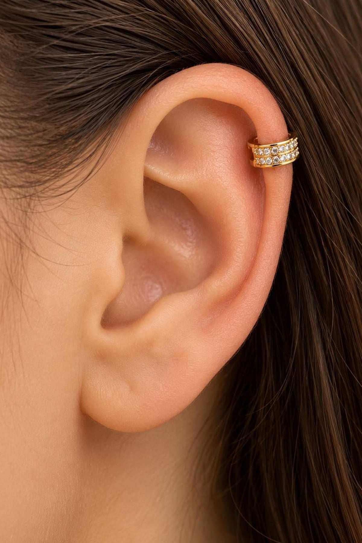Altın Renk Taşlı Cerrahi Çelik Halka Tragus/Kıkırdak Küpe/Piercing (Tek)
