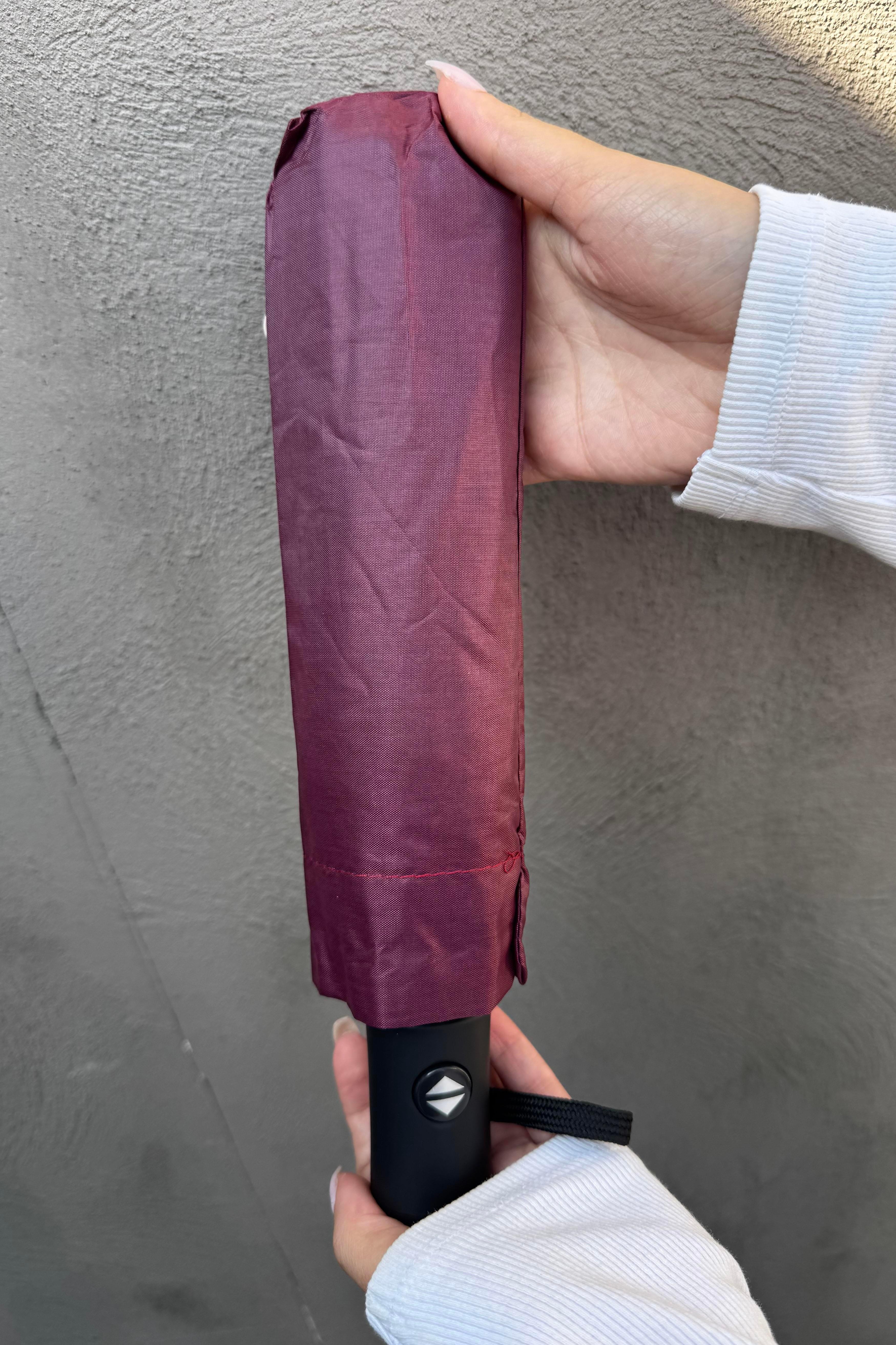 Bordo Renk Katlanabilir Şemsiye