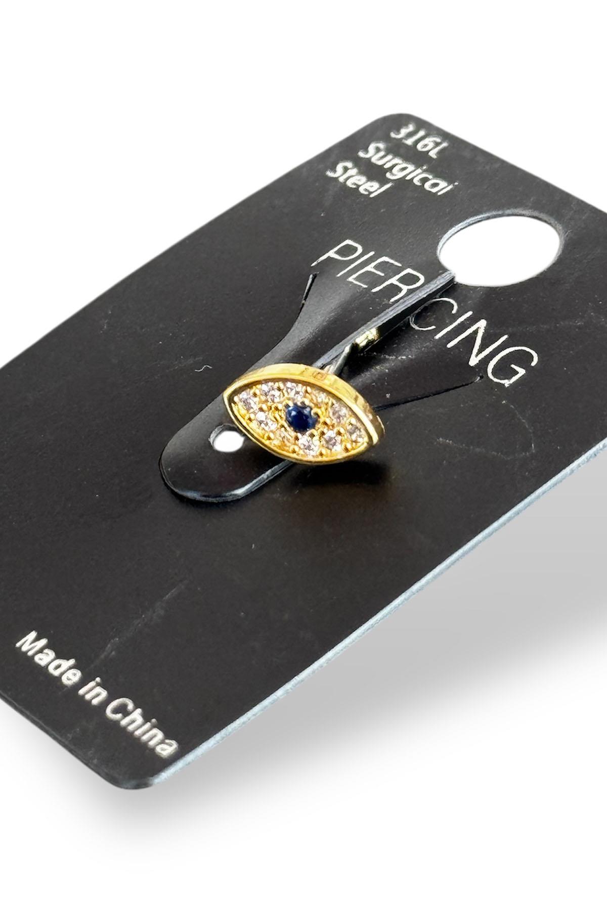 Altın Renk Göz Figürlü Çelik Tragus/Kıkırdak Küpe/Piercing (Tek)