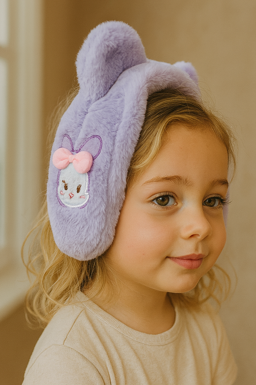 Lila Renk Ayıcık Figürlü Çocuk Peluş Kulaklık