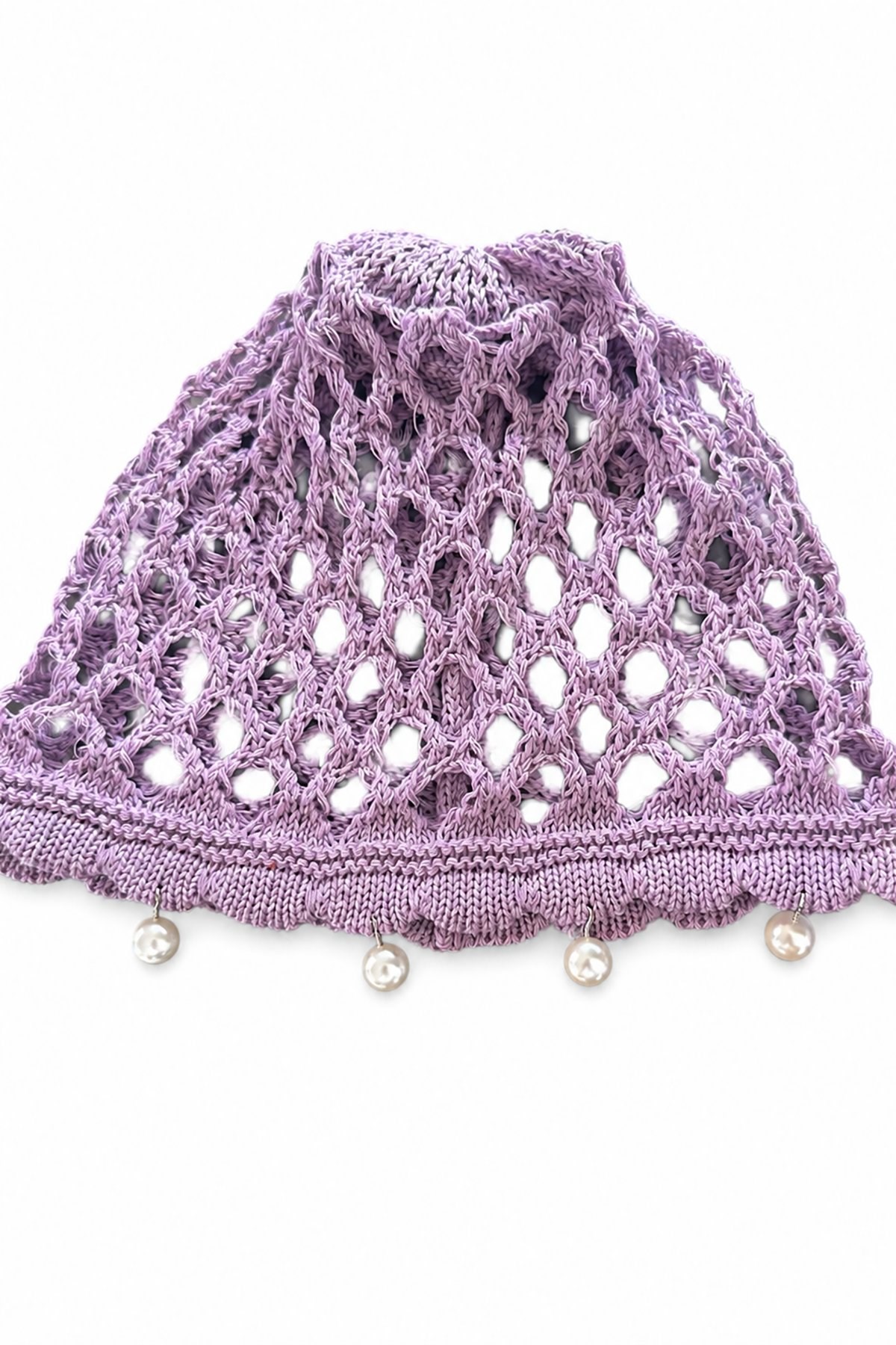Lila Renk İnci Detaylı Örgü Saç Bandana