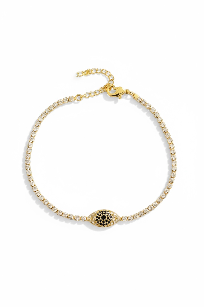 Altın Renk Göz Detaylı Taşlı 14K Altın Kaplama Tx Bileklik