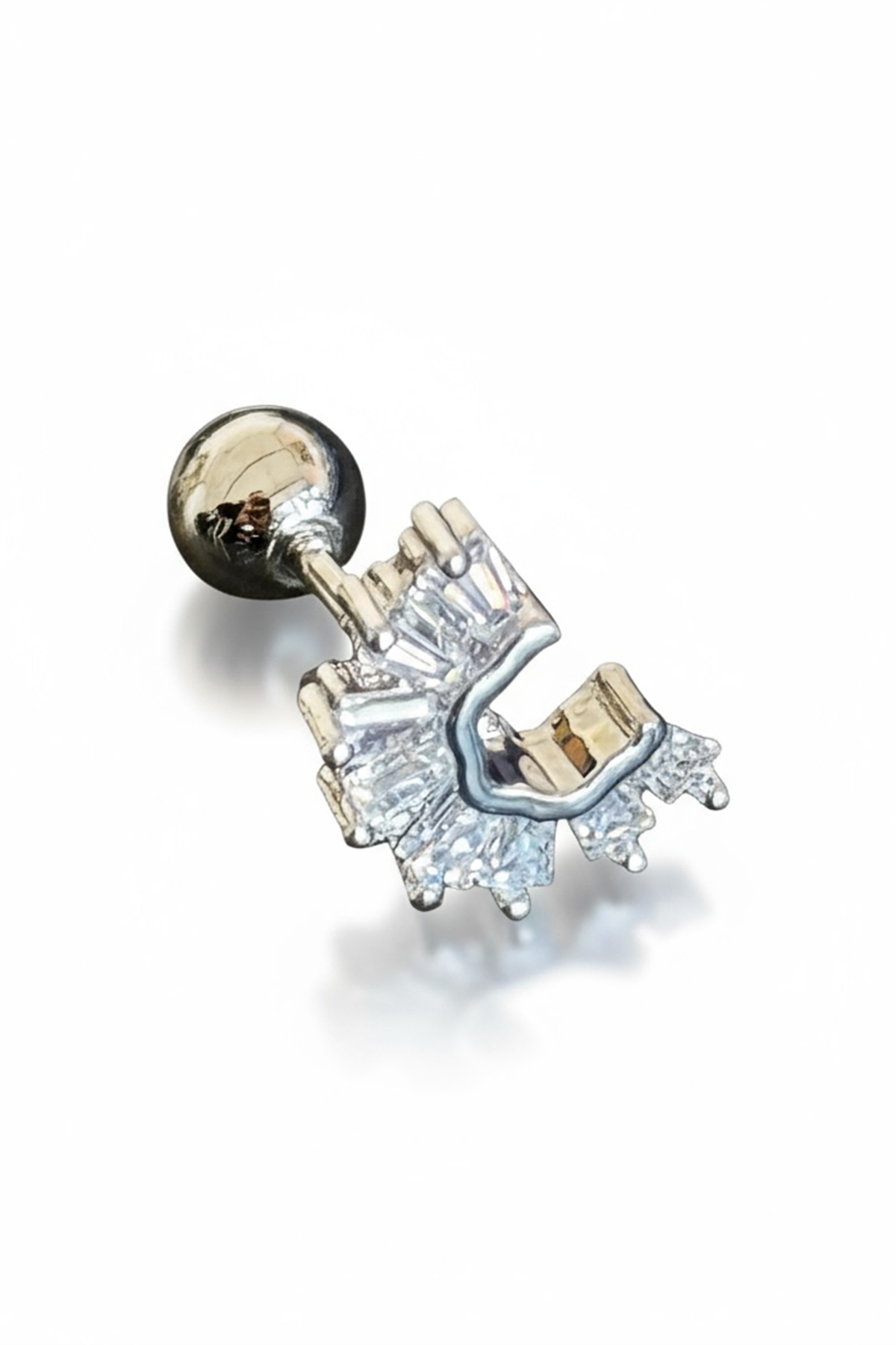 Gümüş Renk Taşlı Cerrahi Çelik Tragus/Kıkırdak Küpe/Piercing (Tek)
