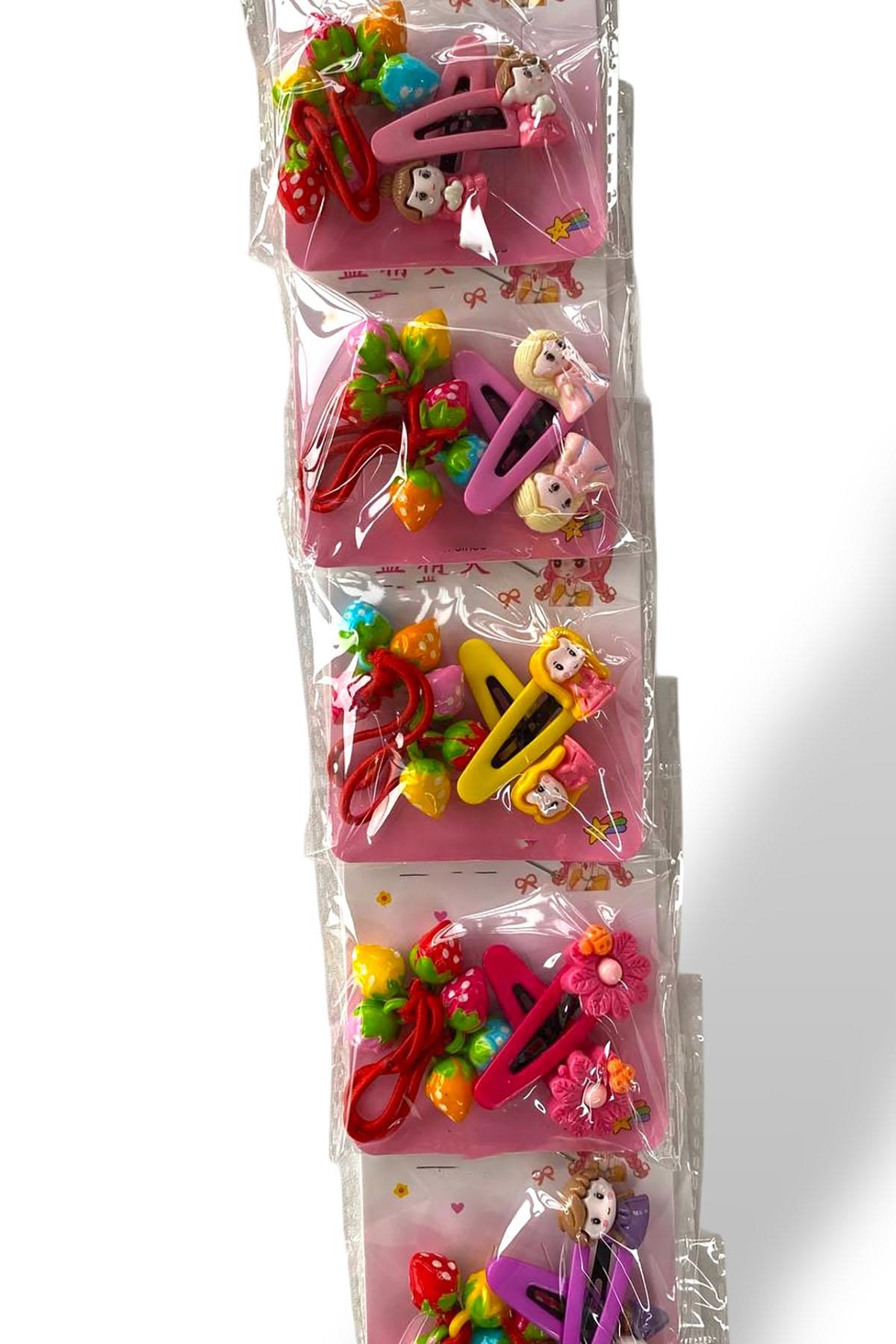 6lı Karışık Renk Karışık Figürlü Lastik Ve Yan Toka Set 