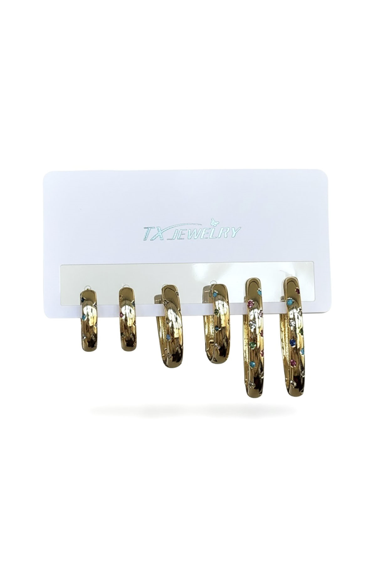 Altın Renk 6lı Taş Detaylı TX 14K Altın Kaplama Küpe Set