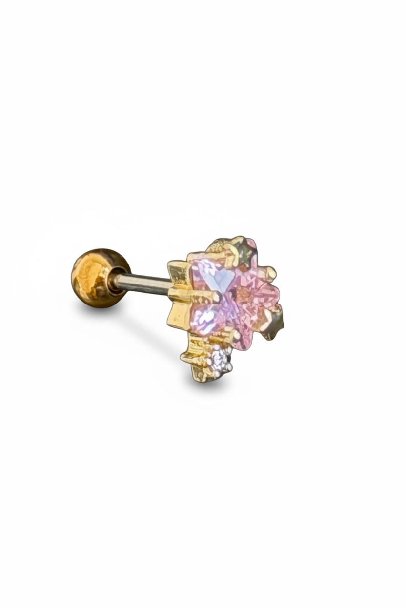 Altın Renk Yıldız Figürlü Taşlı Cerrahi Çelik Tragus/Kıkırdak Küpe/Piercing (Tek)