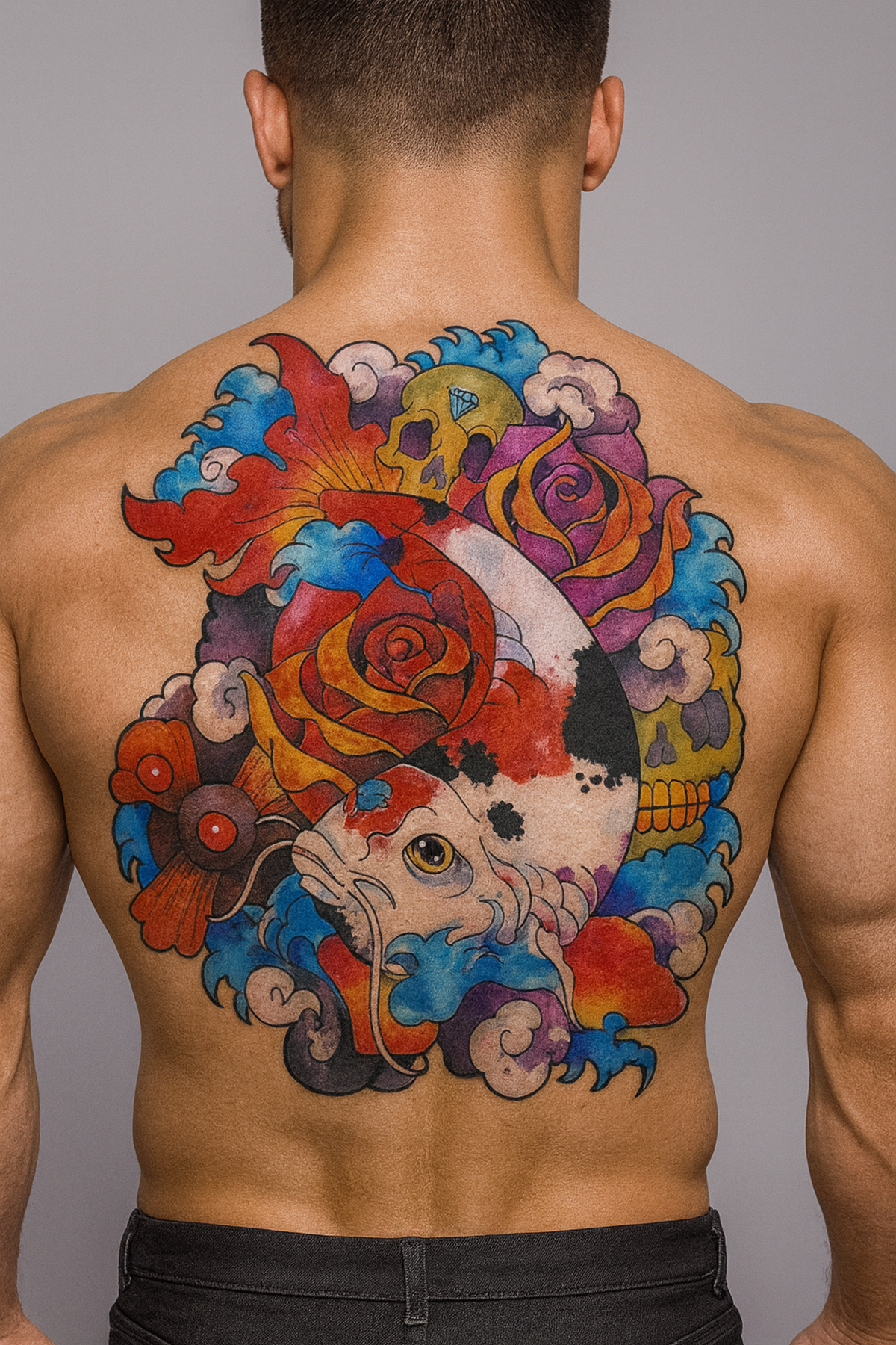 Geçici Balık Modelli Sırt Dövme Tattoo