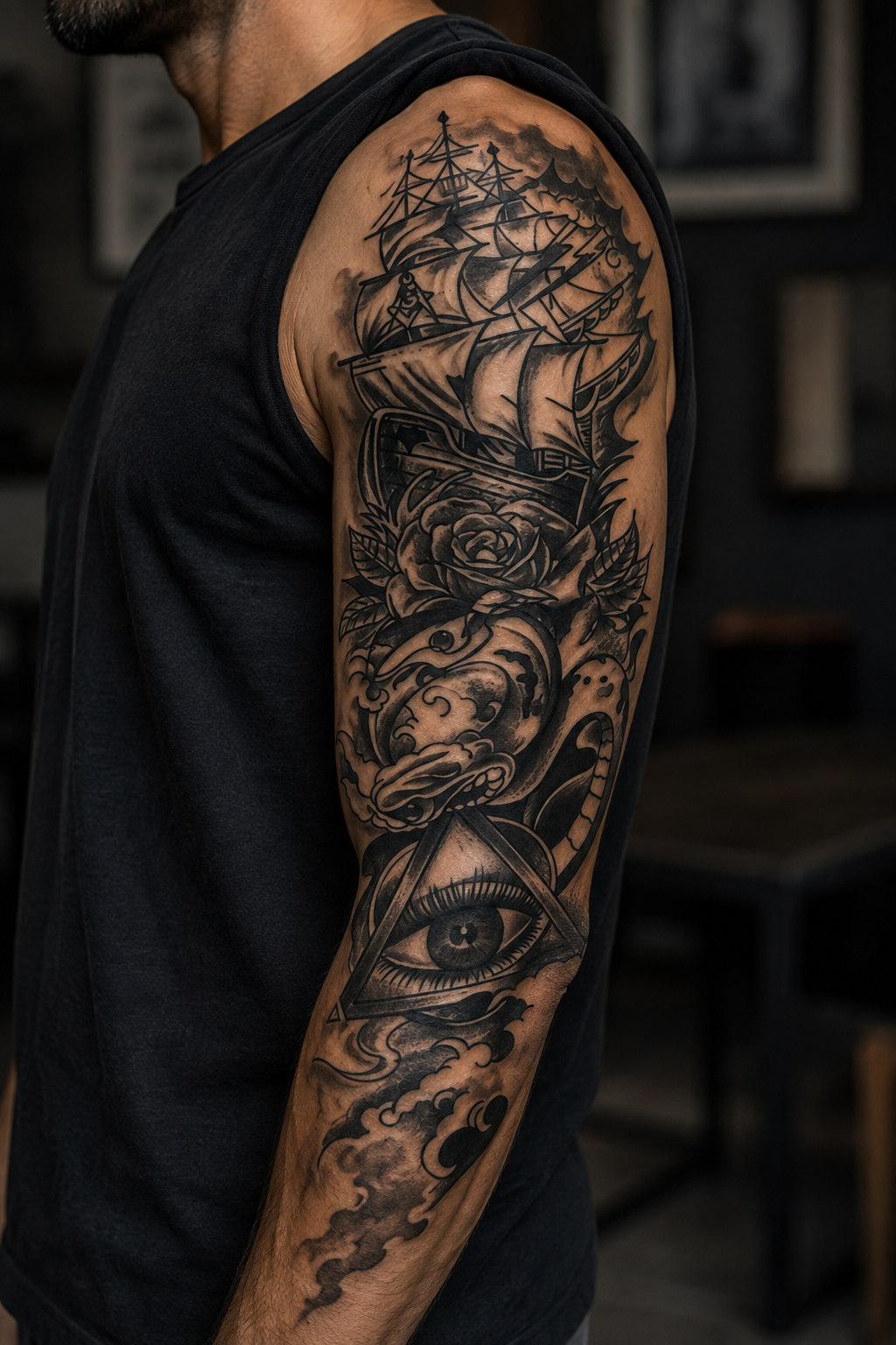 Gemi Figürlü Sonradan Kararan Yarı Kalıcı Geçici Dövme Tattoo