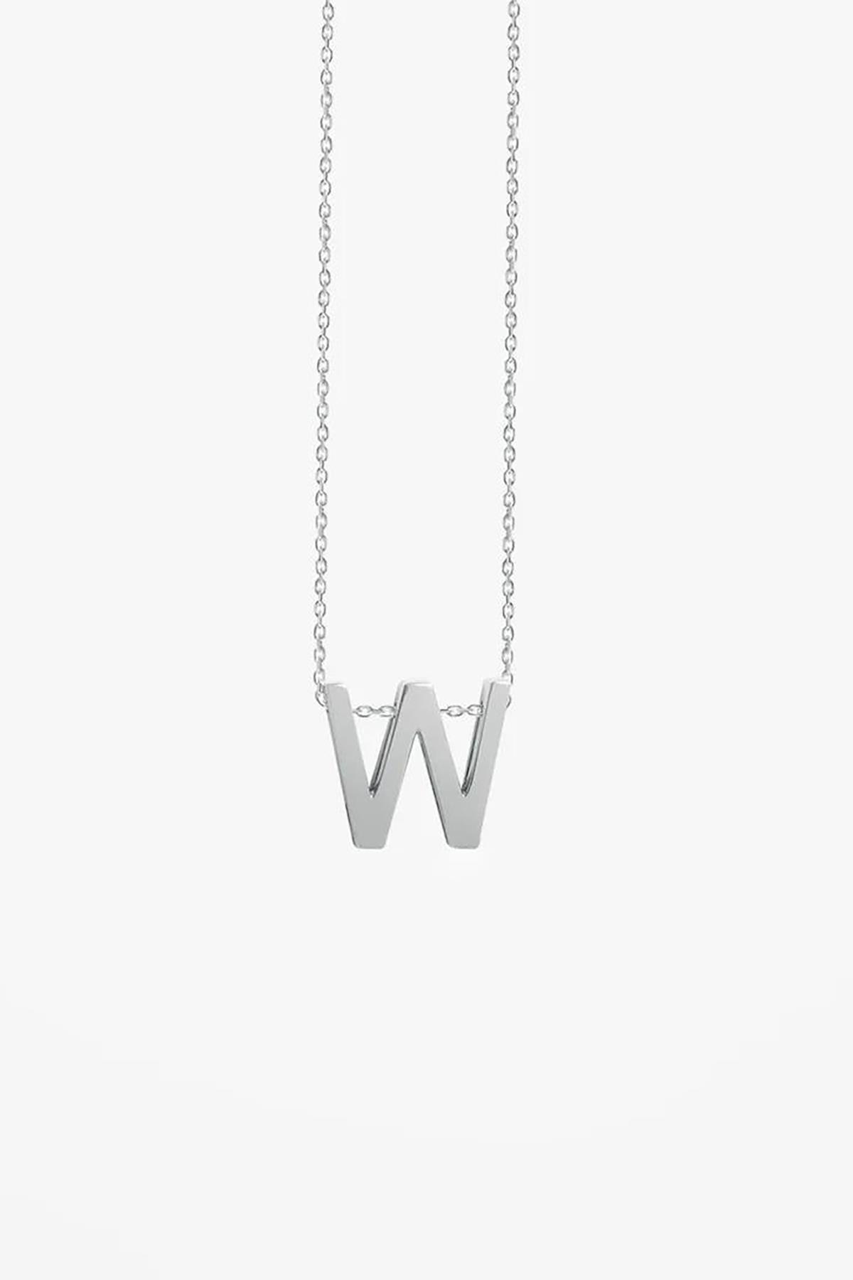Gümüş Renk W Harf Çelik Kolye